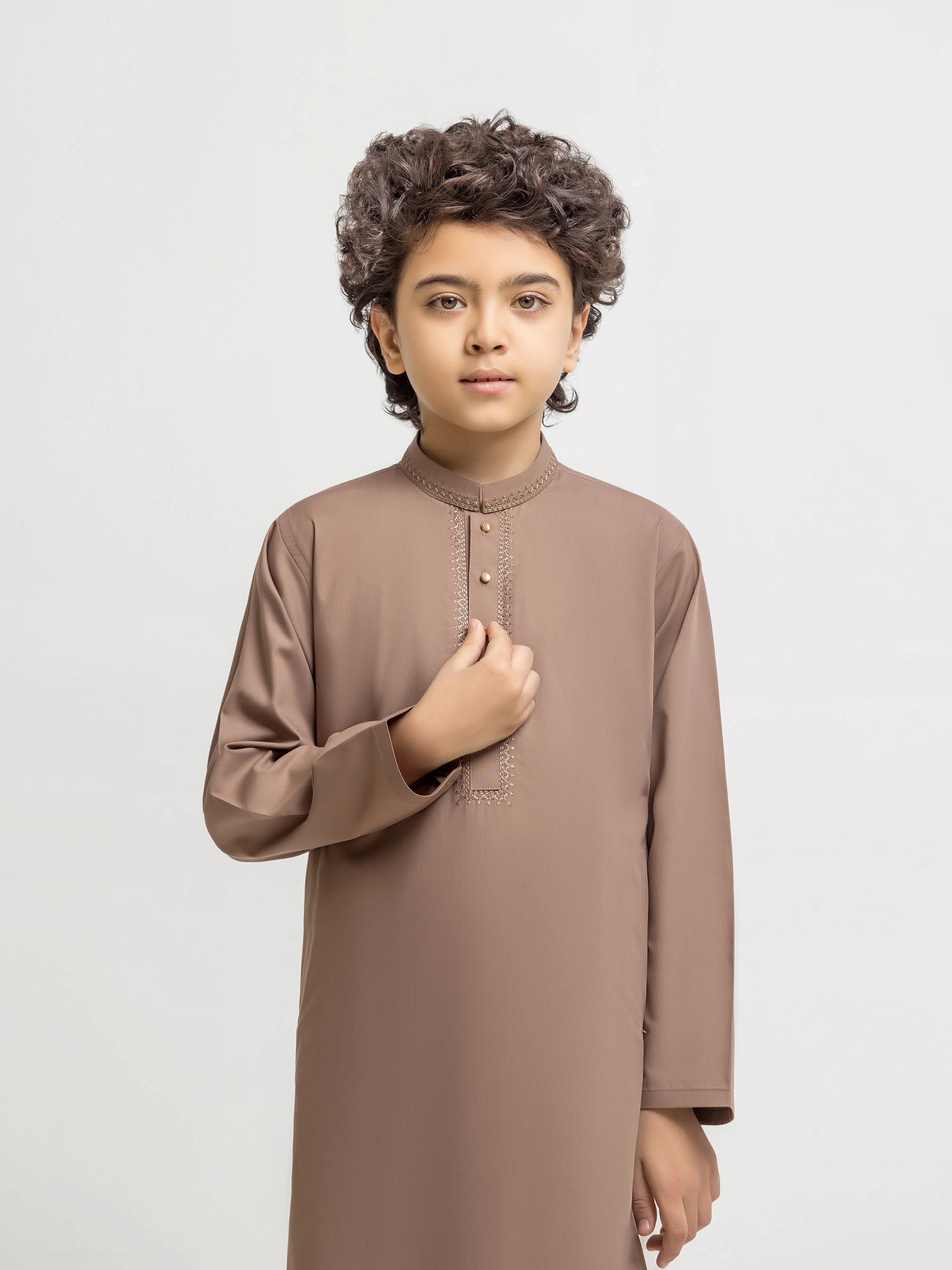 Boy's Light Brown Kurta Shalwar - EBTKS5-4072 - Image 2