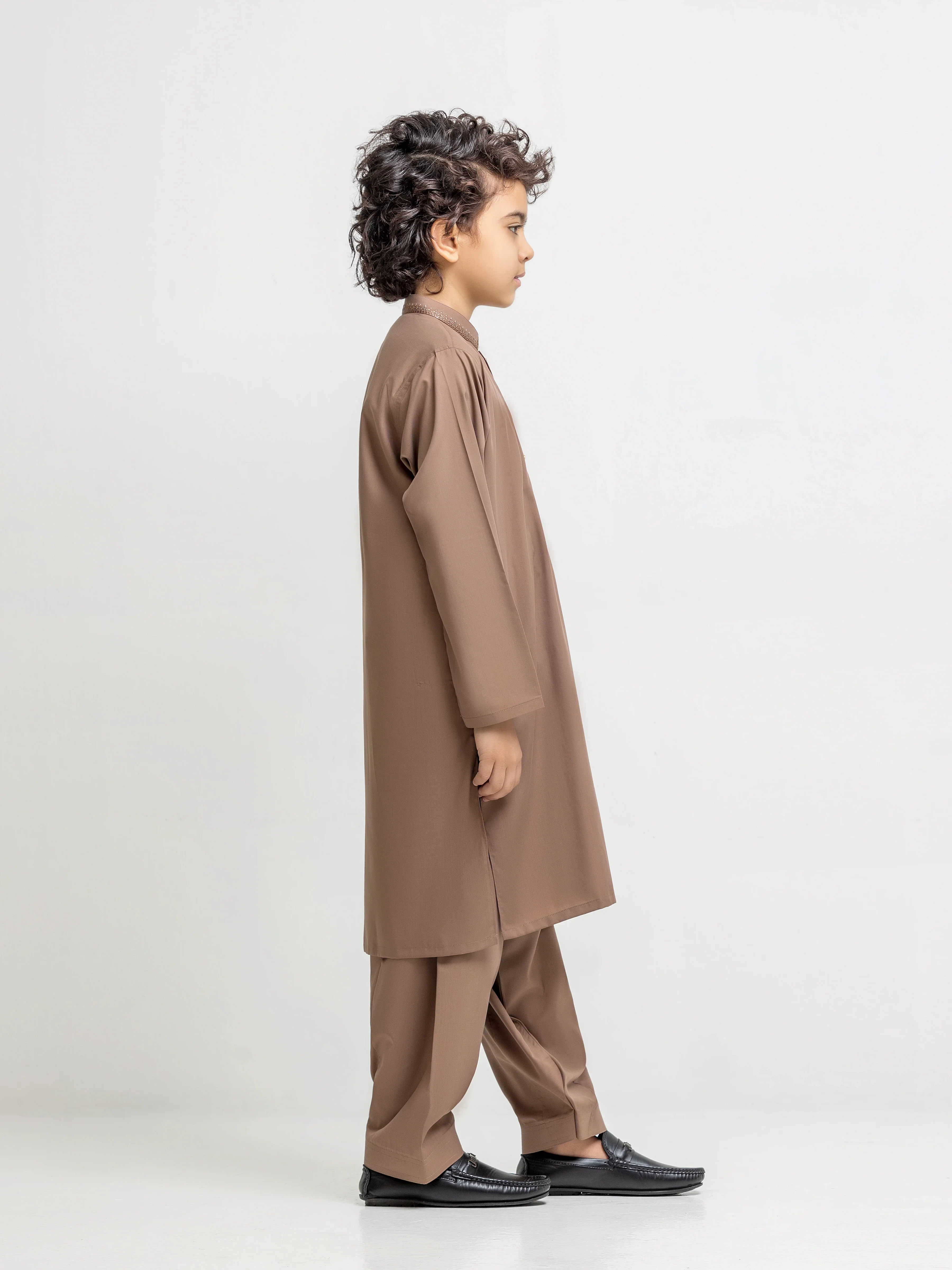 Boy's Light Brown Kurta Shalwar - EBTKS5-4072 - Image 4