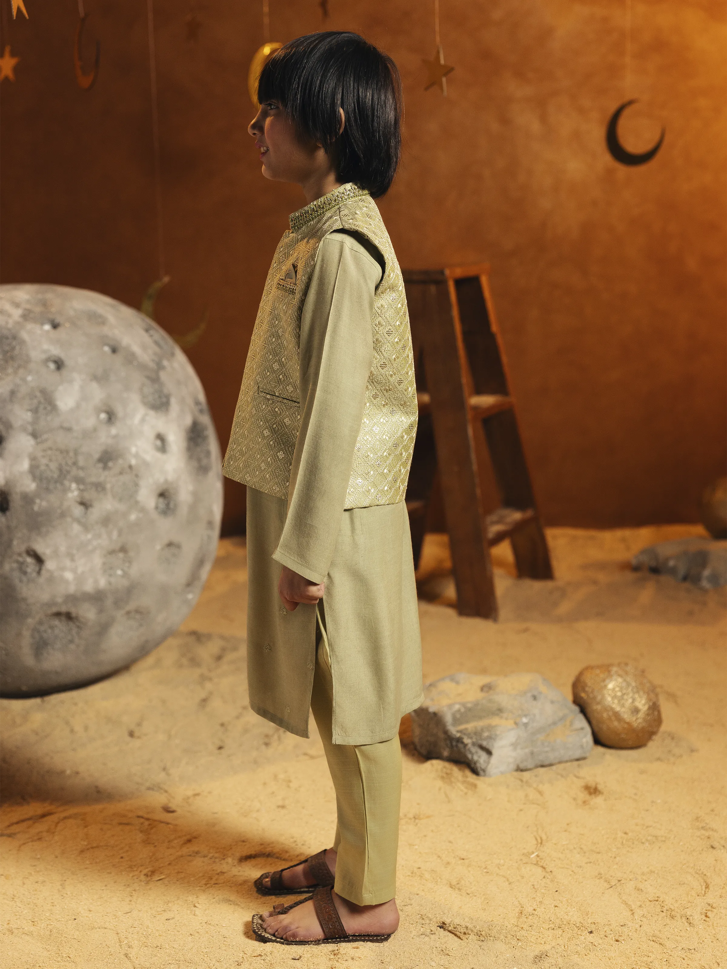 Boy's Light Green Waist Coat Suit - ECBTWCS5-061 - Image 5