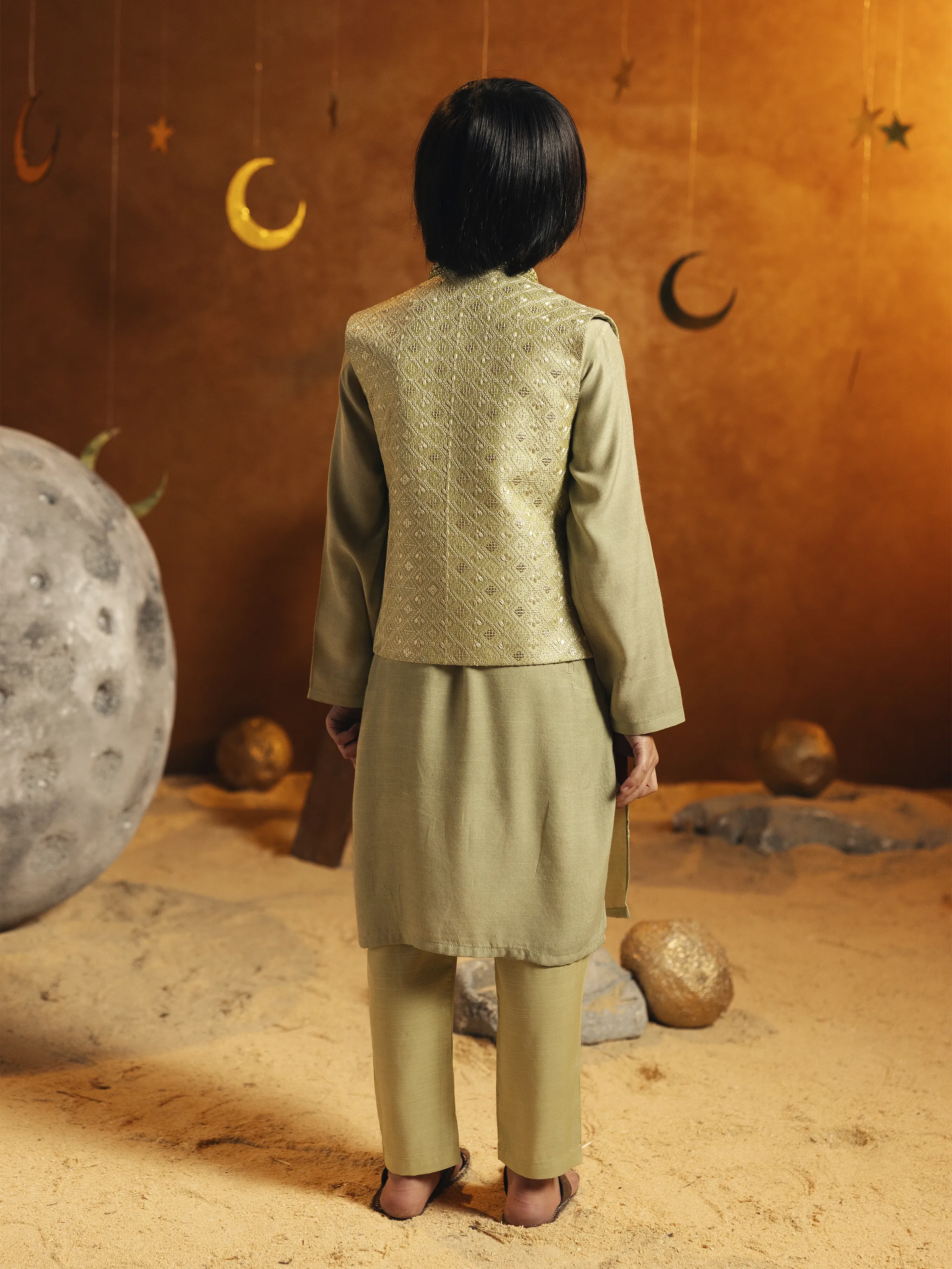 Boy's Light Green Waist Coat Suit - ECBTWCS5-061 - Image 6