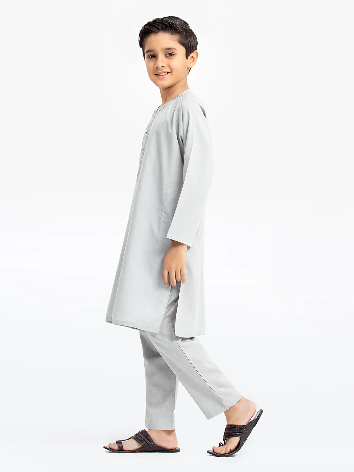 Boy's Light Grey Kurta Shalwar - EBTKS24-3913 - Image 4