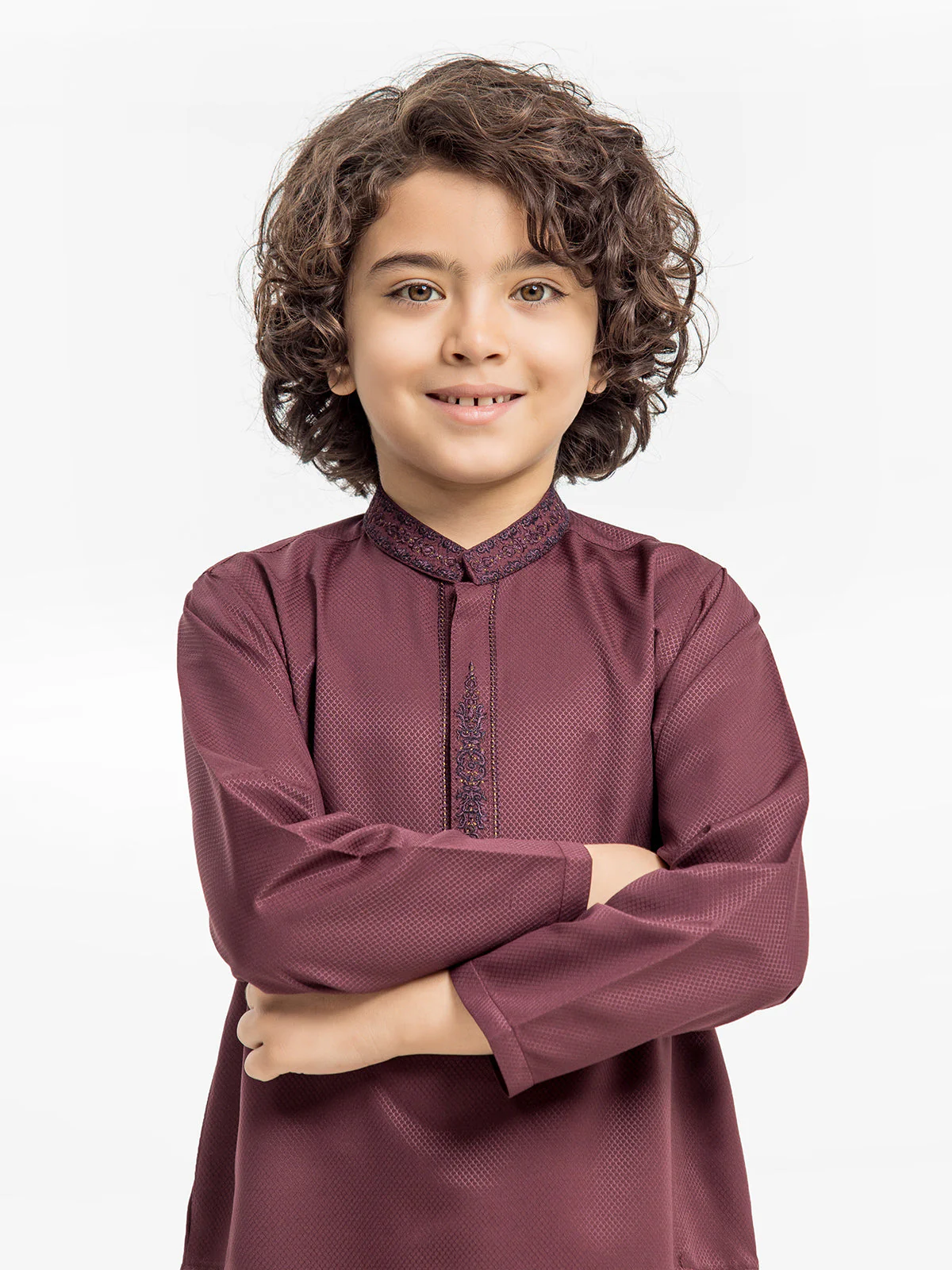 Boy's Maroon Kurta - EBTK24-3962 - Image 3