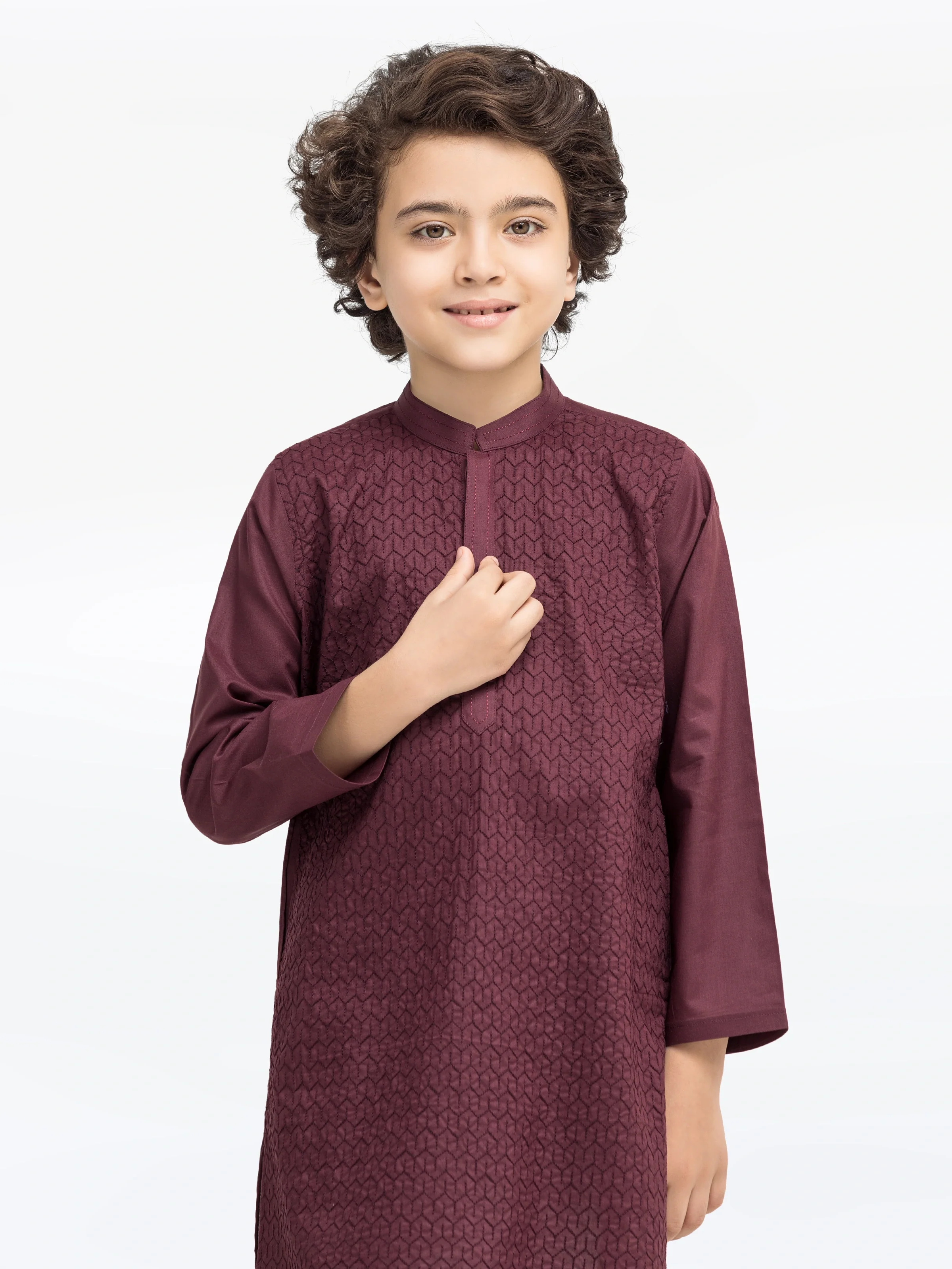 Boy's Maroon Kurta - EBTK25-3997 - Image 2