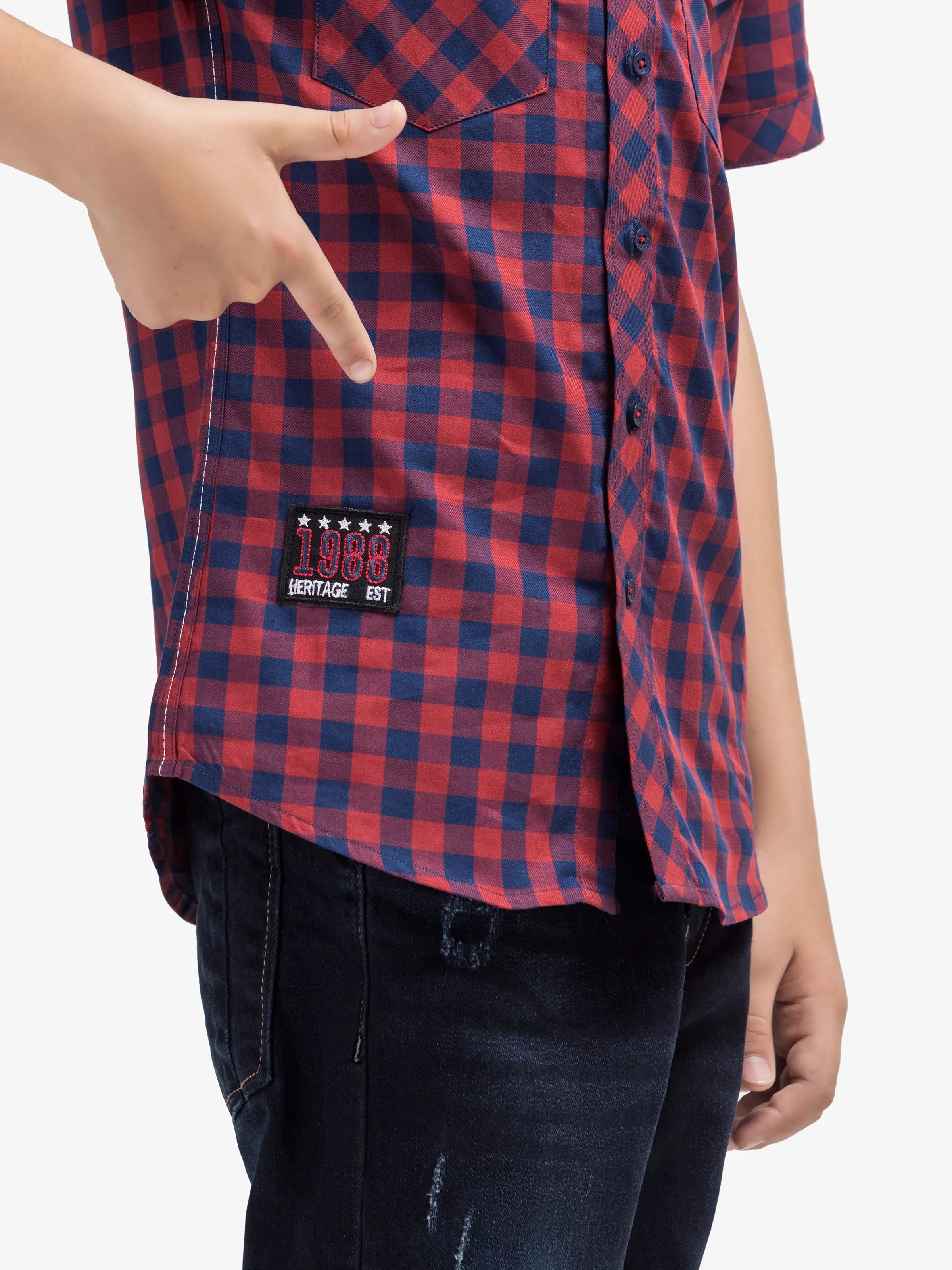Boy's Maroon & Navy Shirt - EBTS5-27593 - Image 3