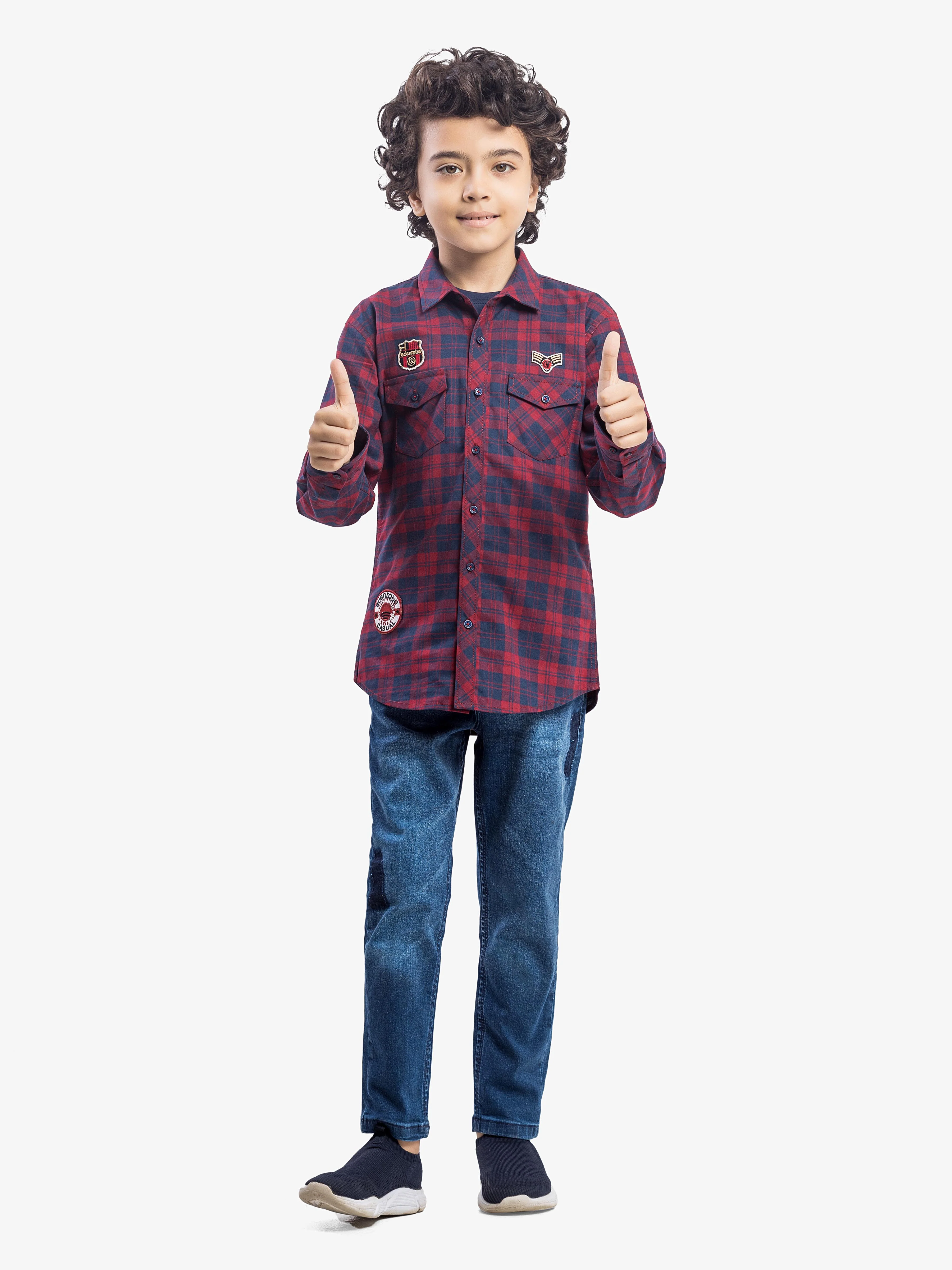 Boy's Maroon & Navy Shirt - EBTSF5-27656-2P - Image 2