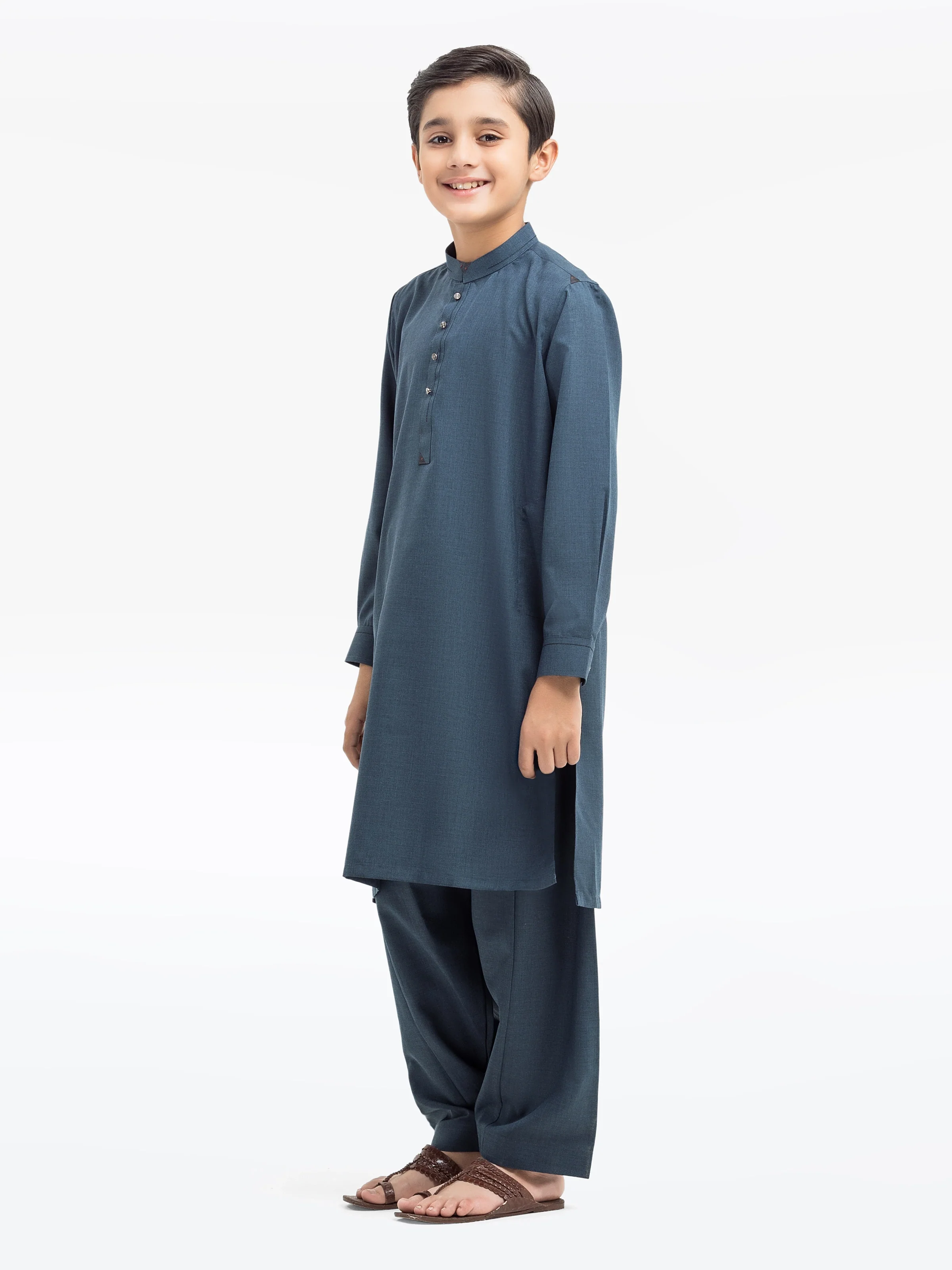 Boy's Mid Night Blue Kurta Shalwar - EBTKS5-4019 - Image 4