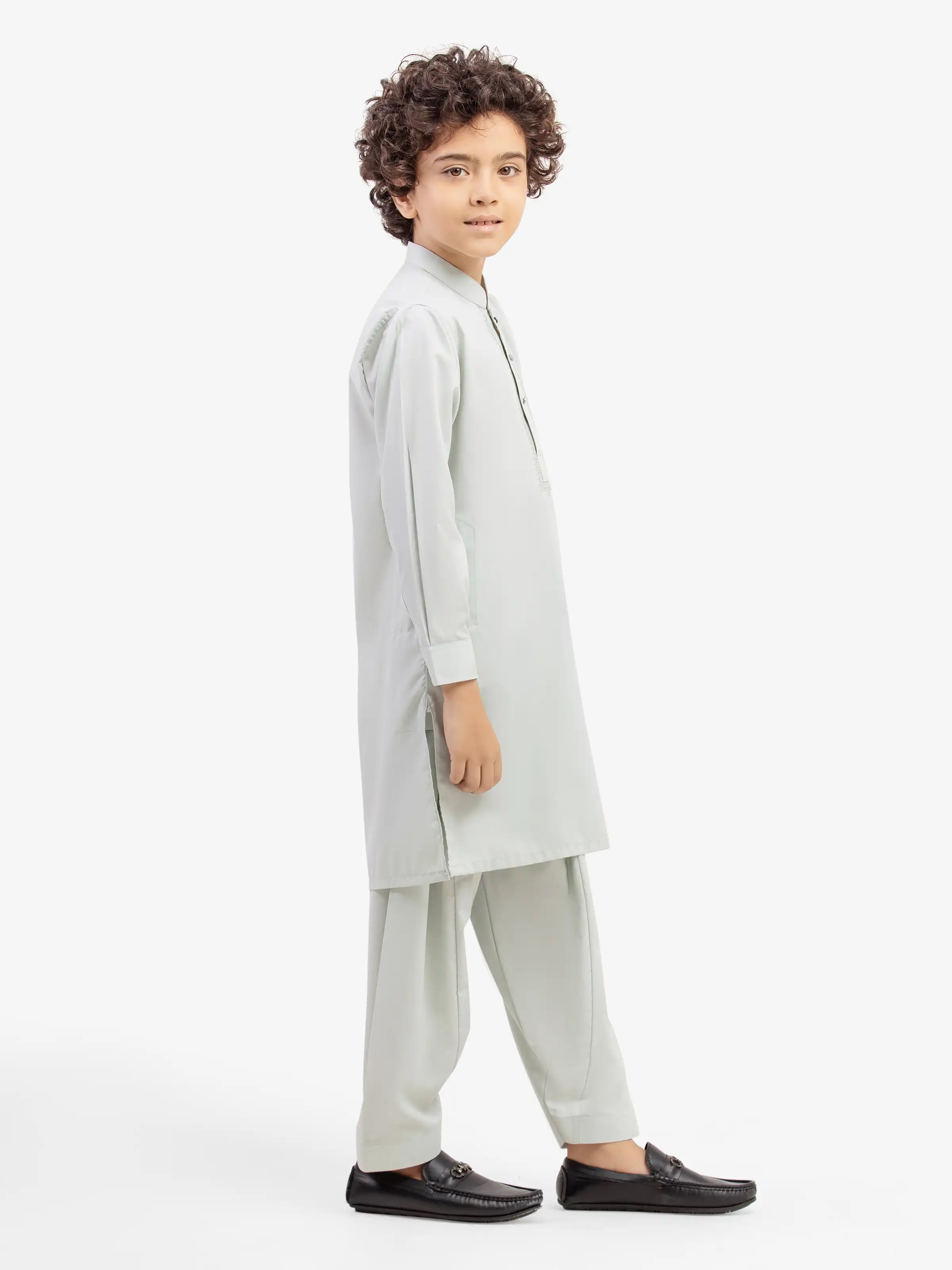 Boy's Mint Green Kurta Shalwar - EBTKS5-4034 - Image 4