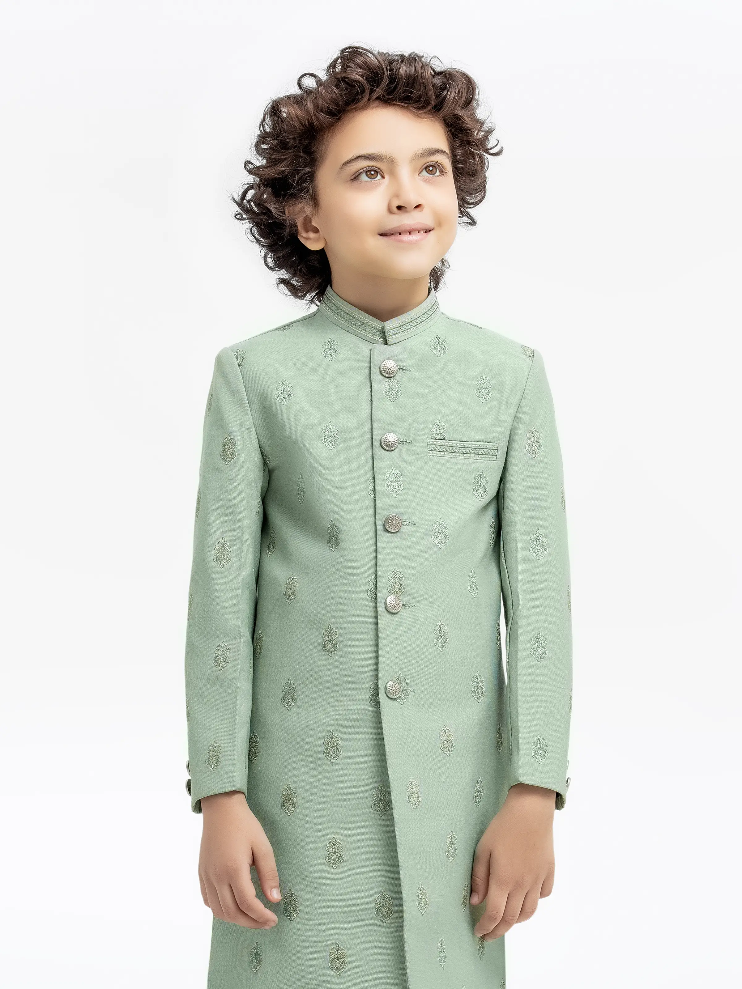 Boy's Mist Green Sherwani - EBTS5-34028 - Image 3