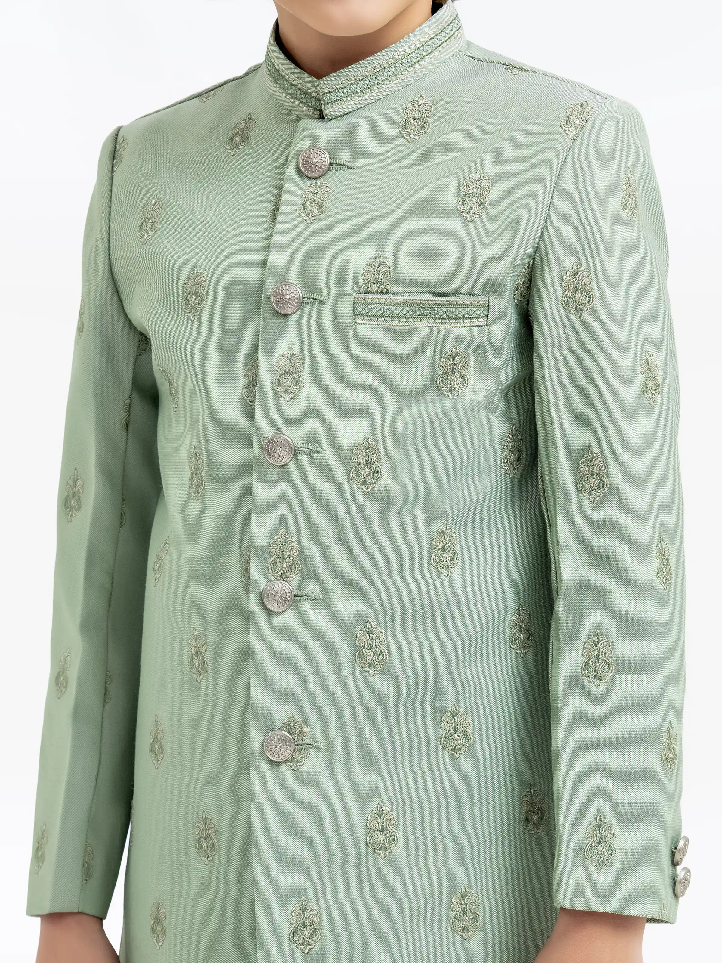 Boy's Mist Green Sherwani - EBTS5-34028 - Image 4