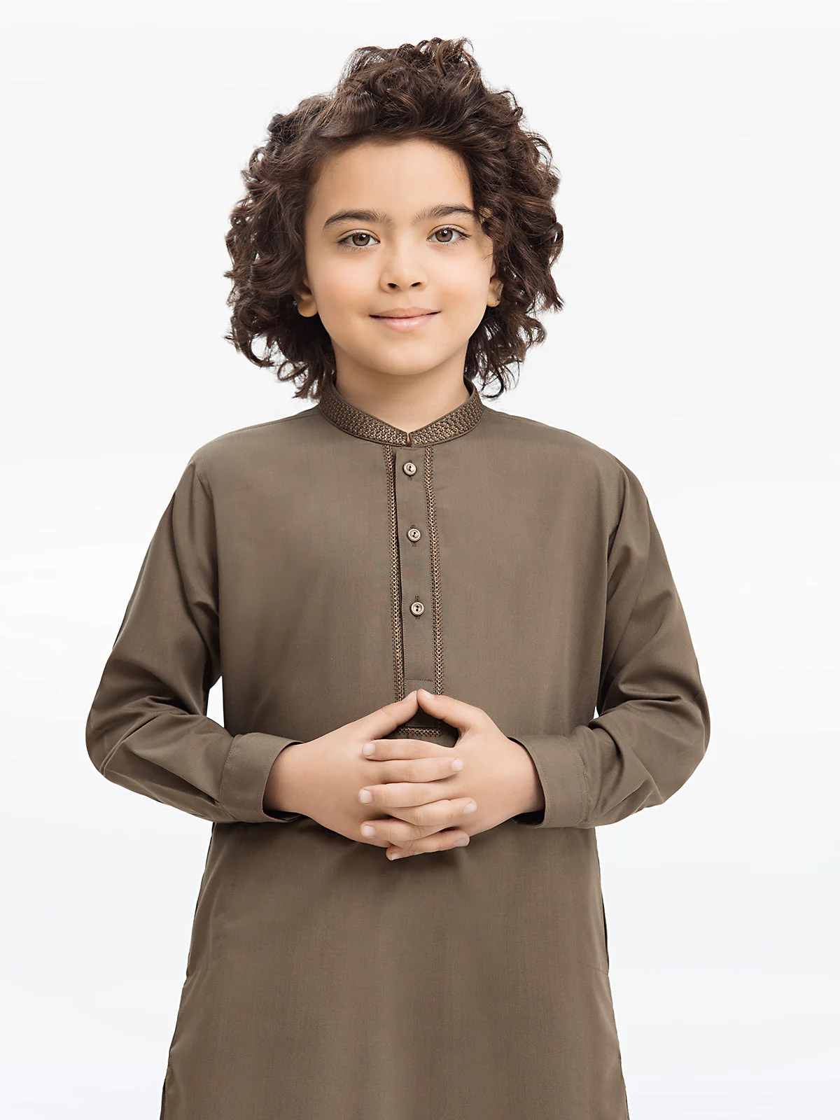 Boy's Mud Green Kurta Shalwar - EBTKS24-3948 - Image 2