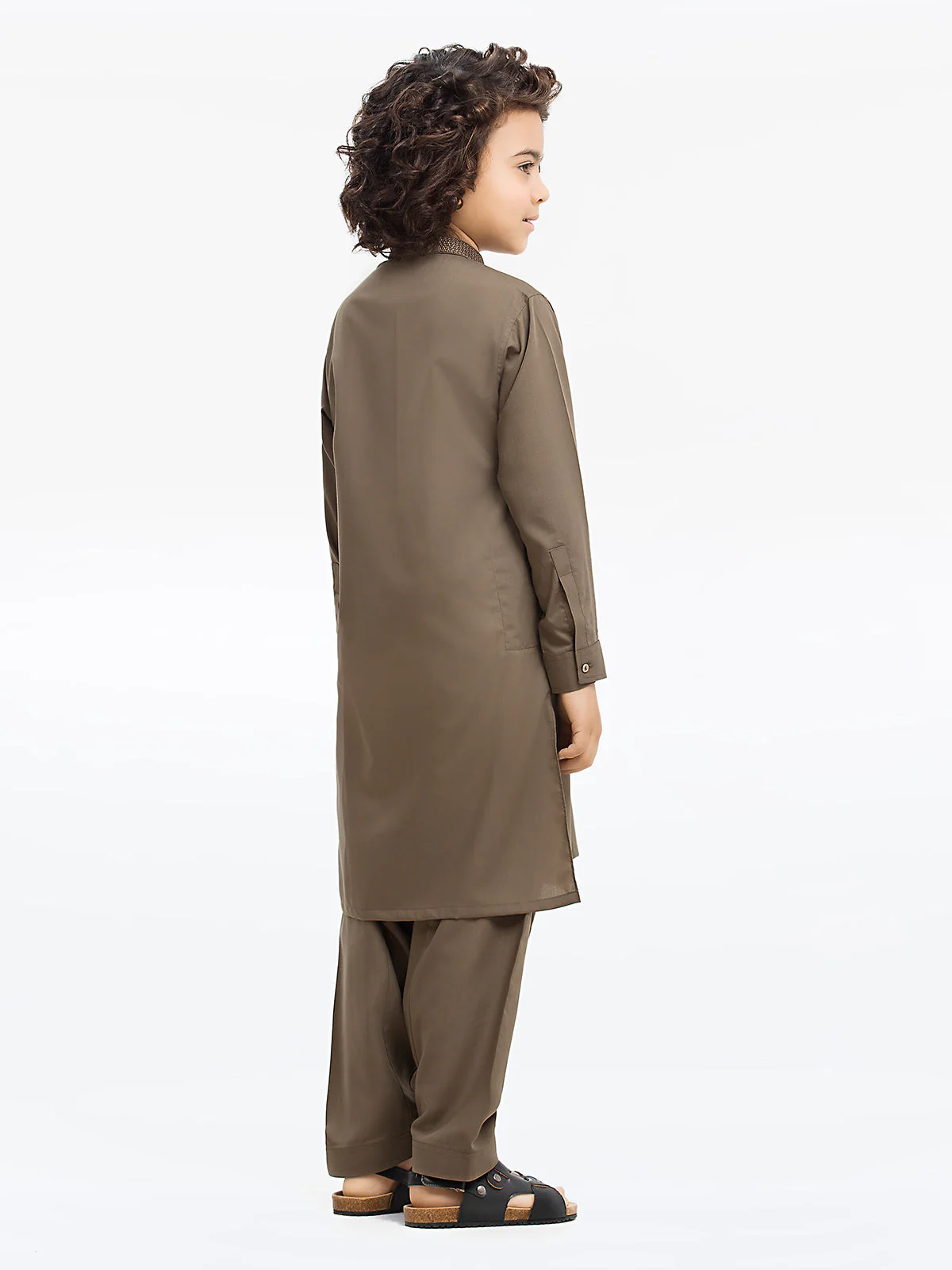 Boy's Mud Green Kurta Shalwar - EBTKS24-3948 - Image 5