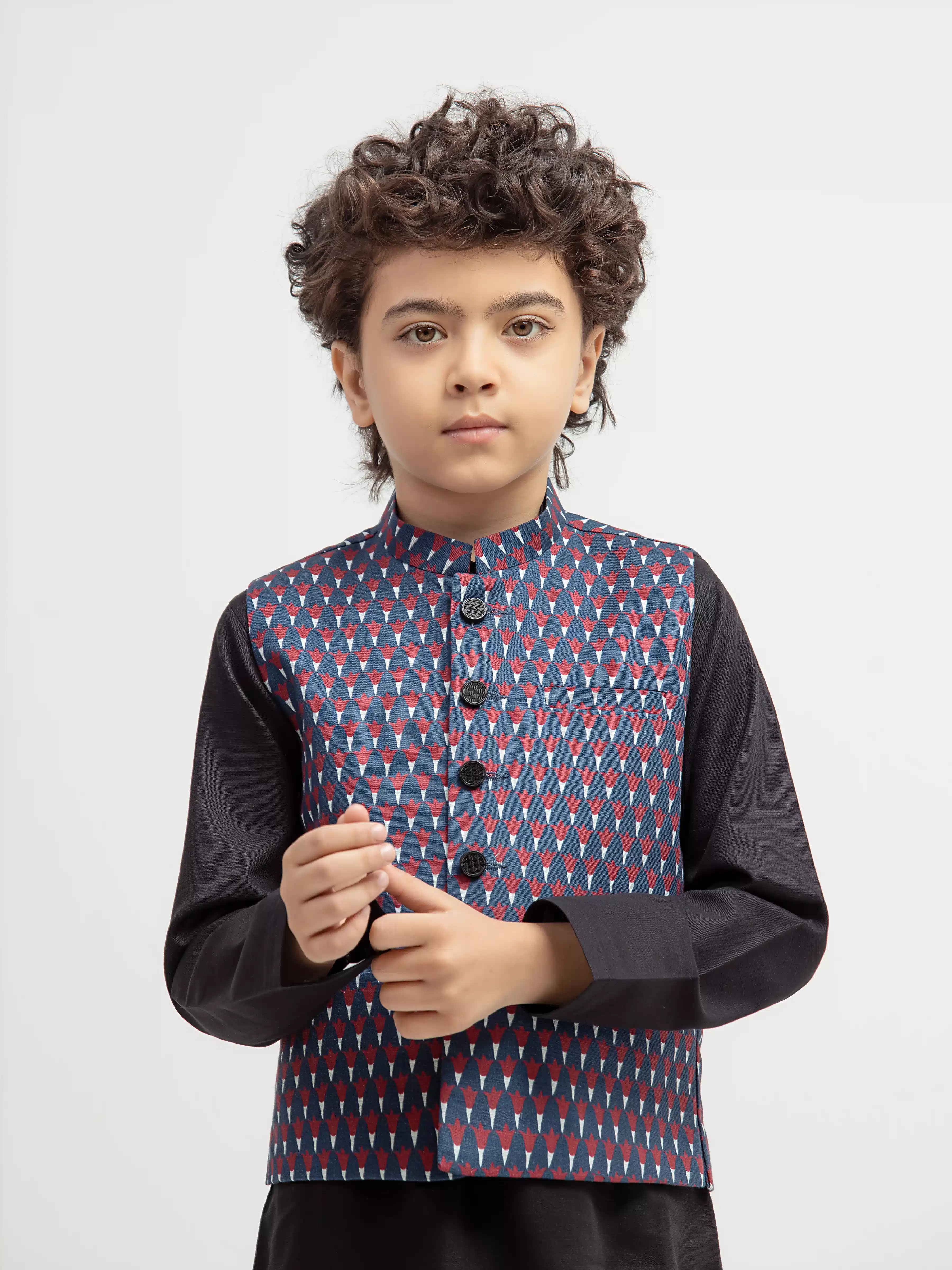 Boy's Multi & Black Waist Coat Suit - ECBTWCS5-069 - Image 2