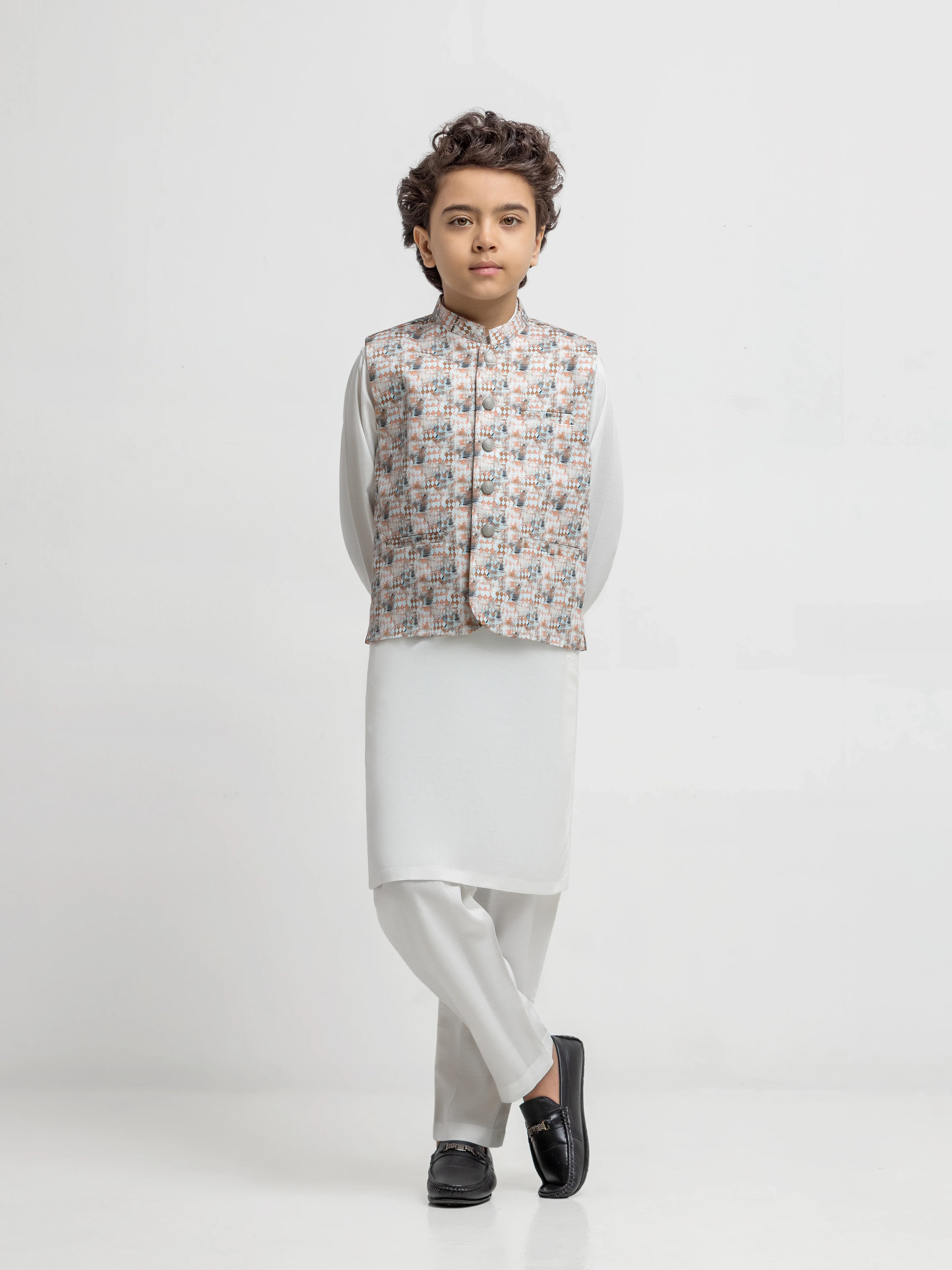 Boy's Multi & Off White Waist Coat Suit - ECBTWCS5-077