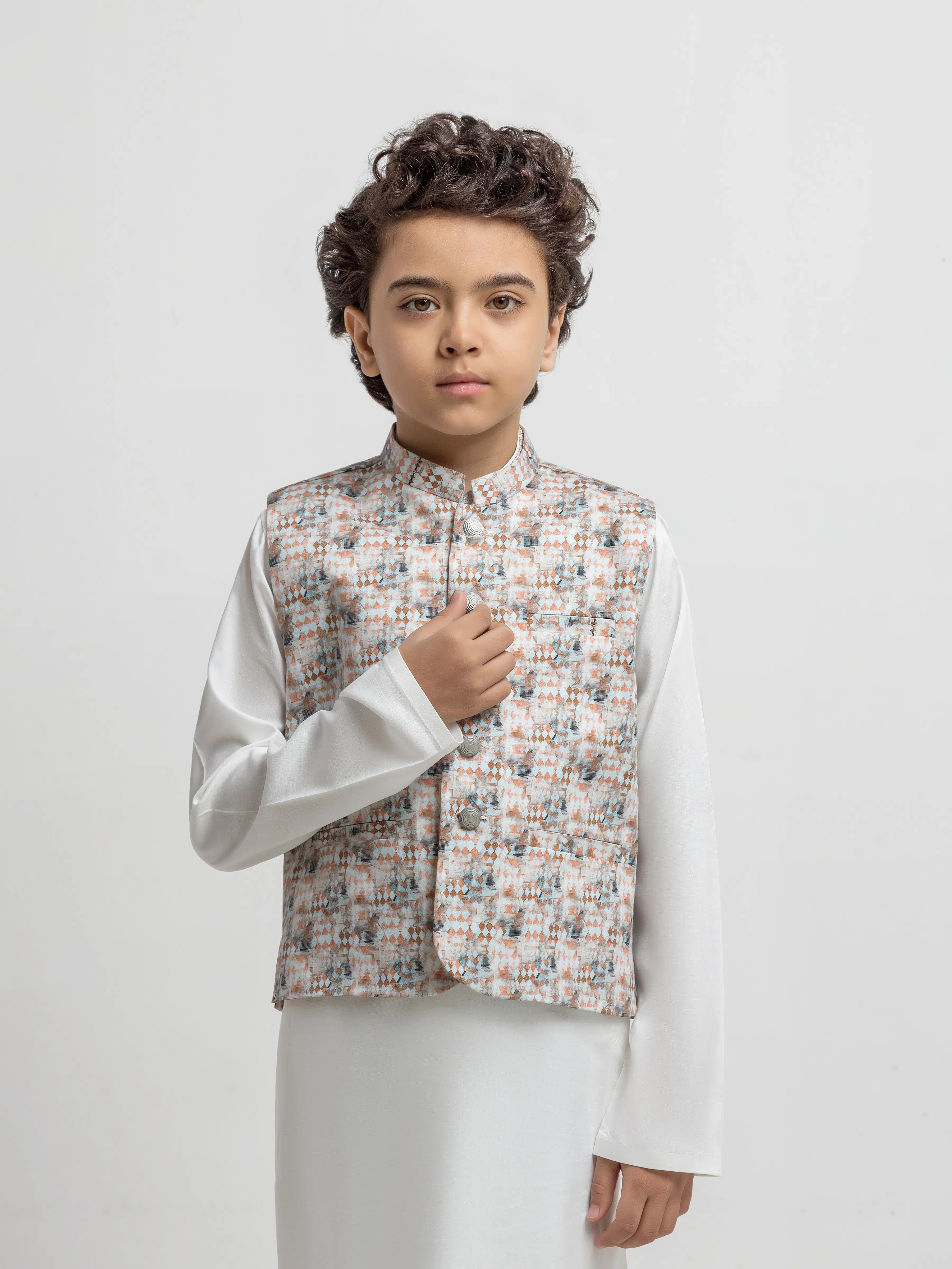 Boy's Multi & Off White Waist Coat Suit - ECBTWCS5-077 - Image 2
