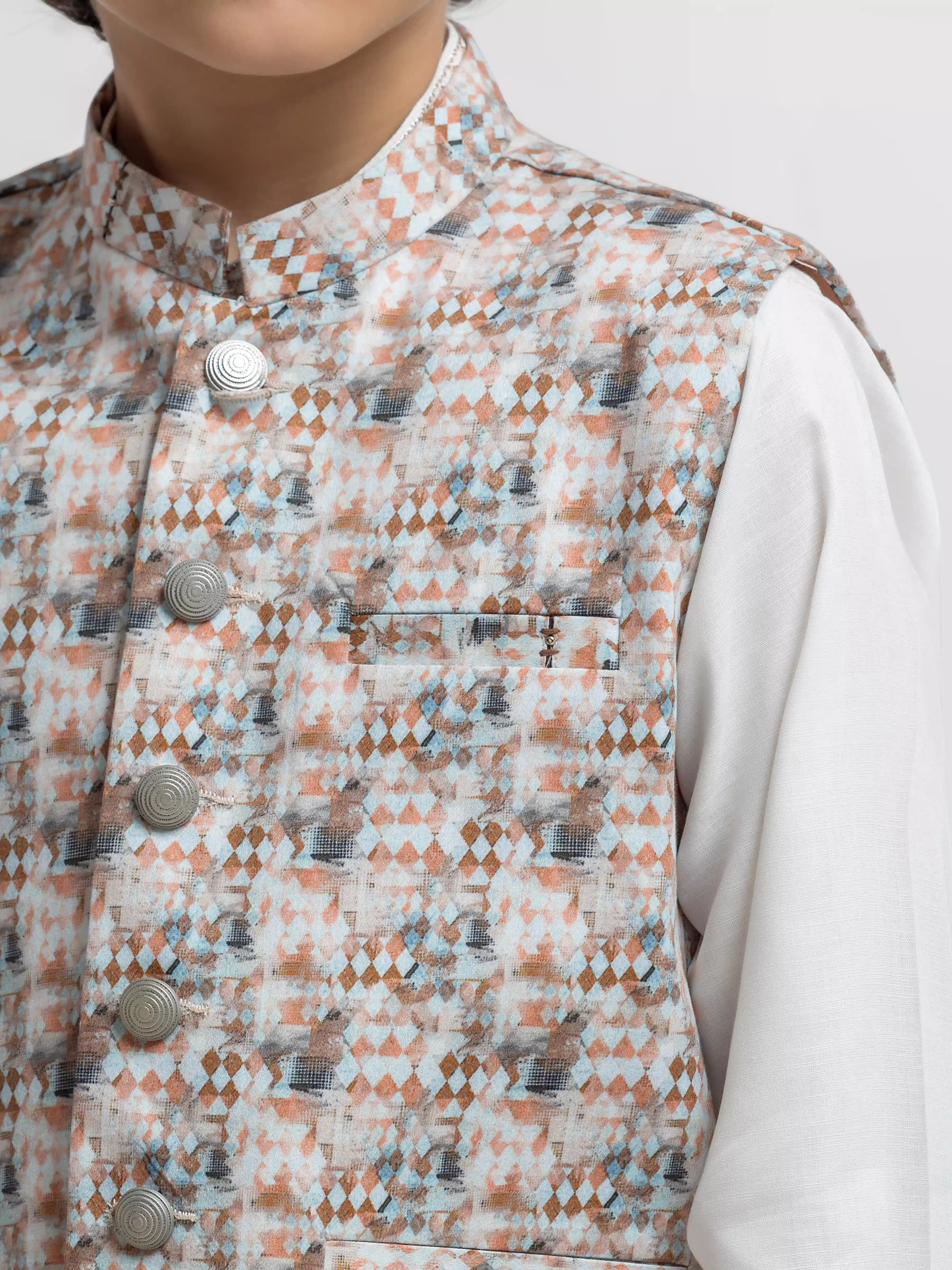 Boy's Multi & Off White Waist Coat Suit - ECBTWCS5-077 - Image 3