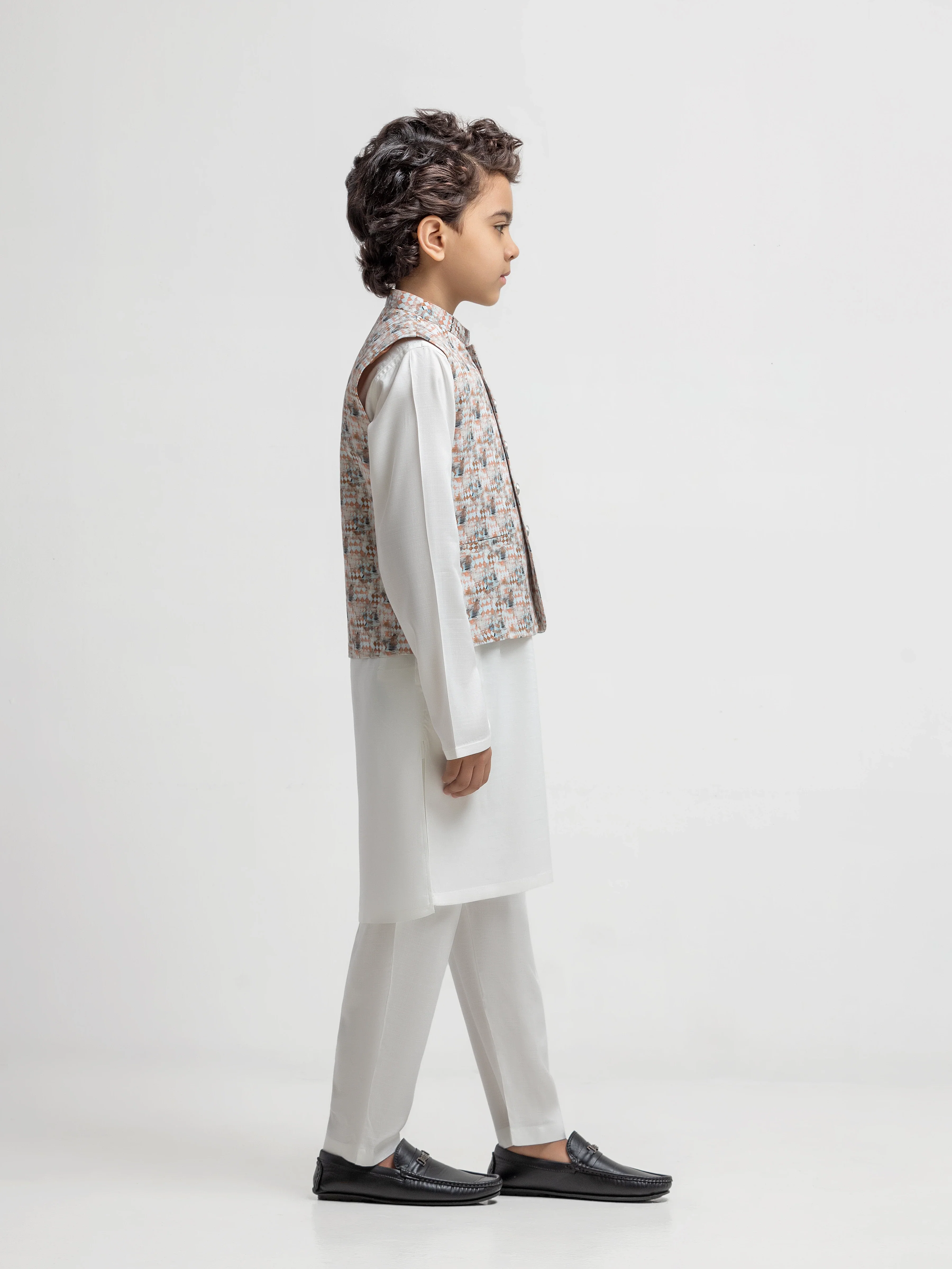 Boy's Multi & Off White Waist Coat Suit - ECBTWCS5-077 - Image 4