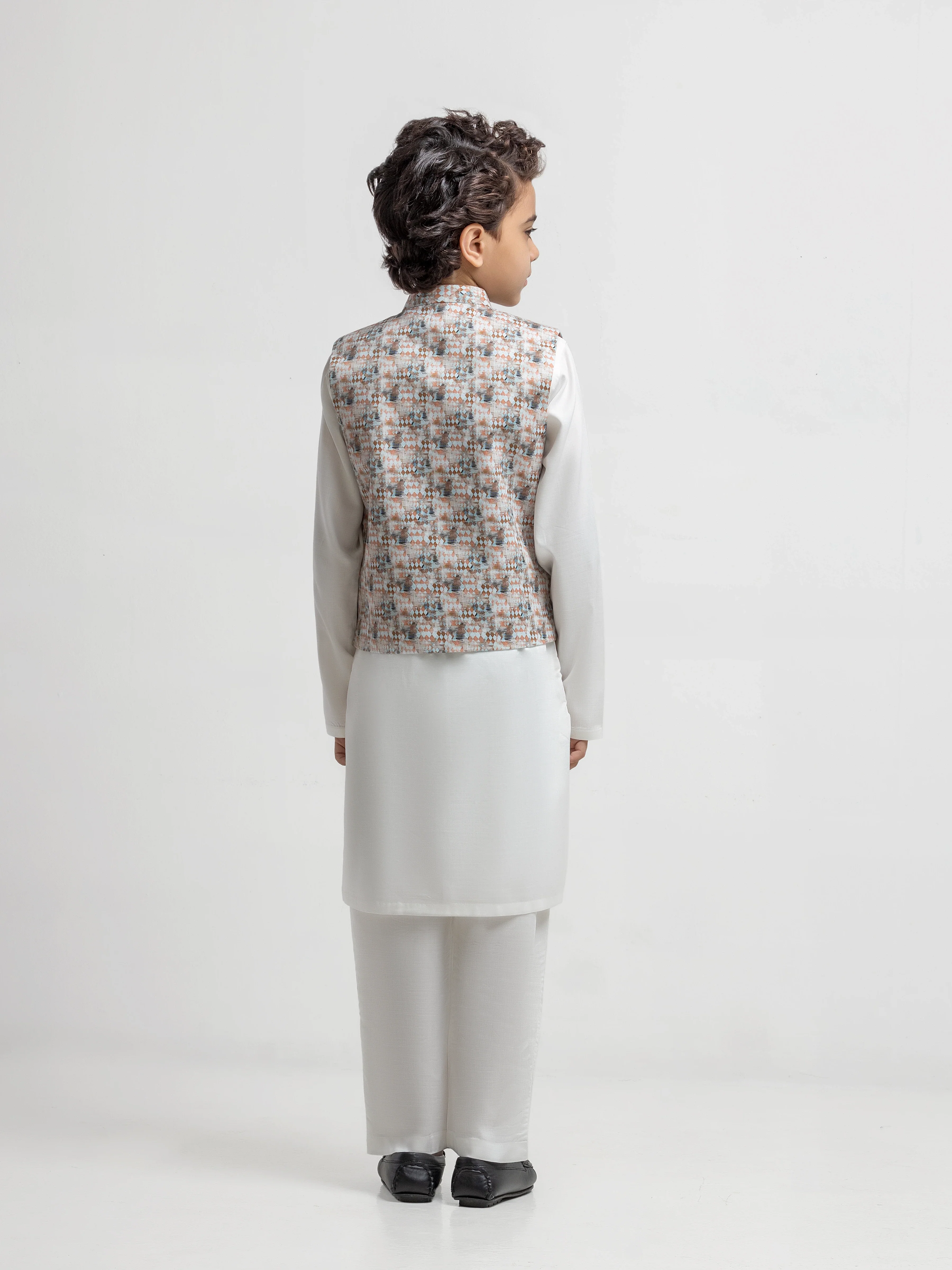 Boy's Multi & Off White Waist Coat Suit - ECBTWCS5-077 - Image 5
