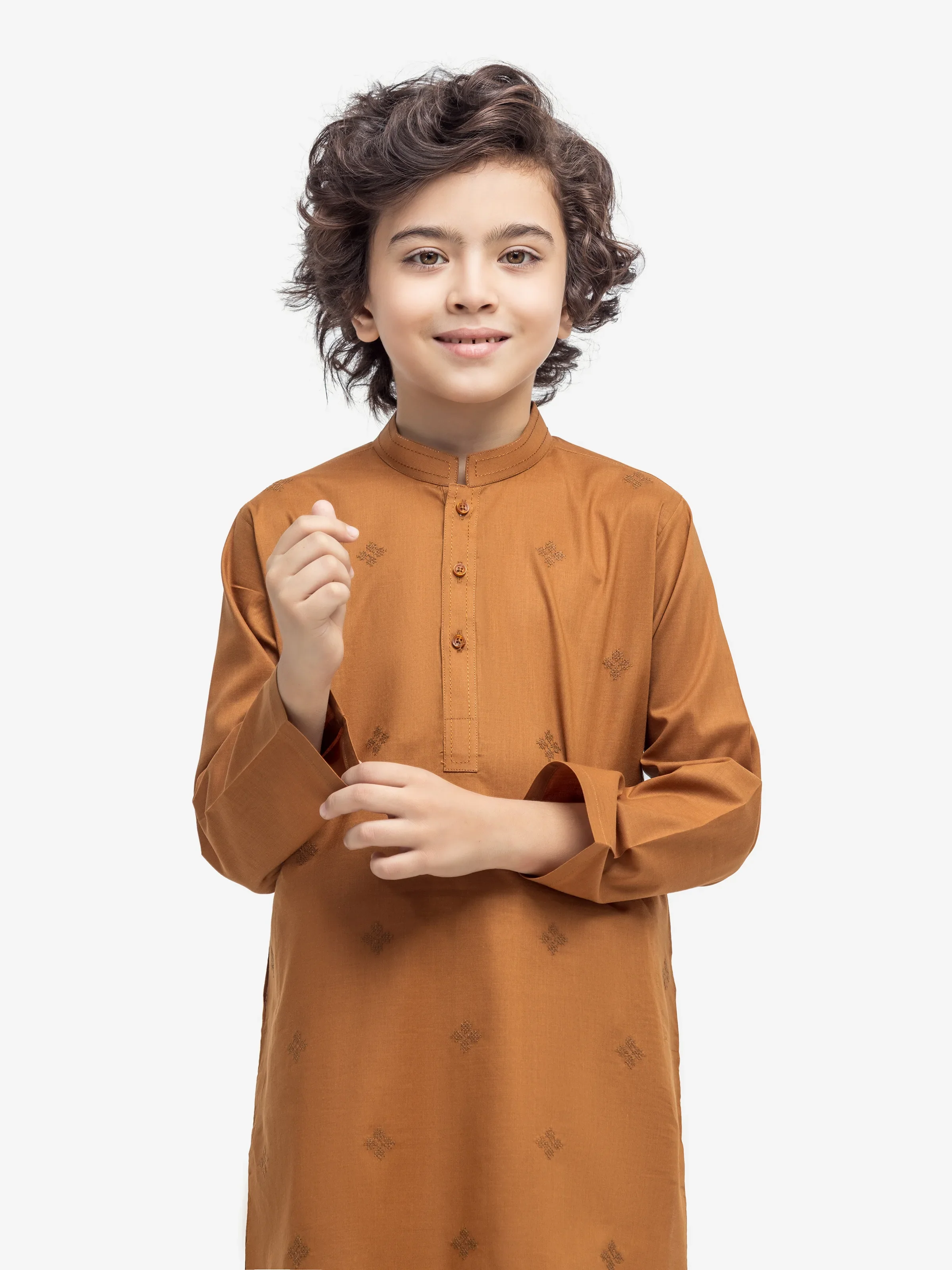 Boy's Mustard Kurta - EBTK25-3995 - Image 2