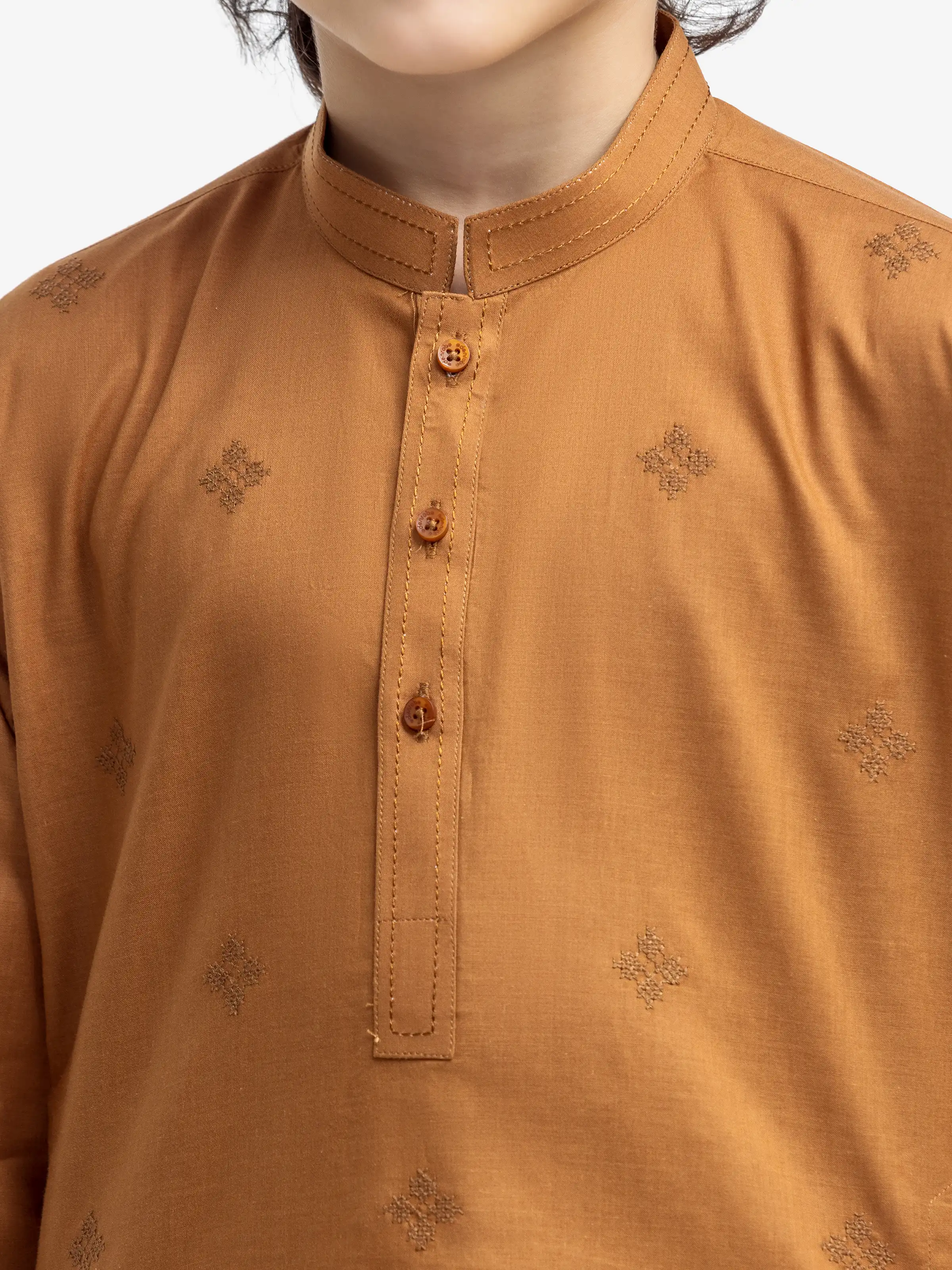 Boy's Mustard Kurta - EBTK25-3995 - Image 3