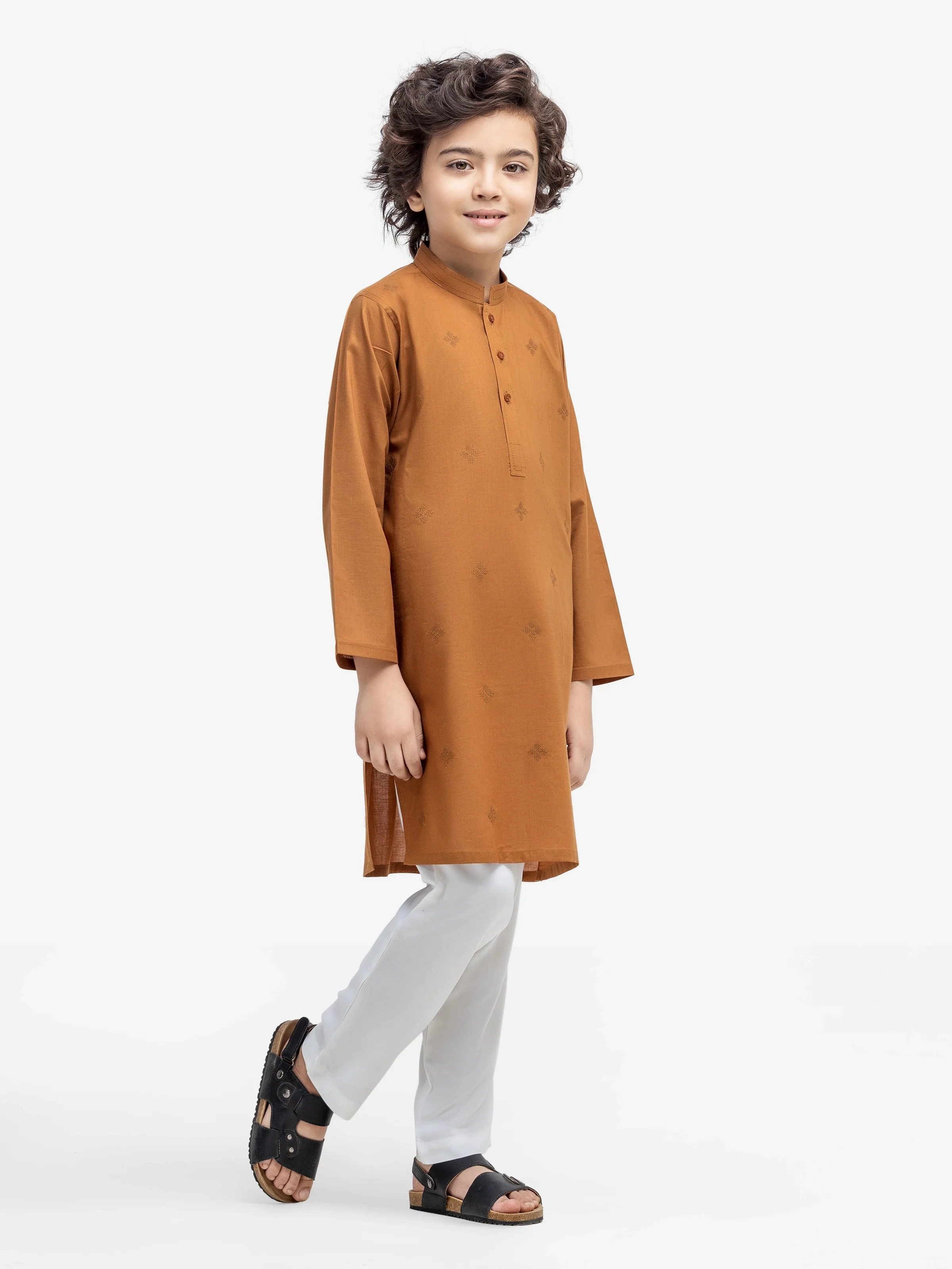Boy's Mustard Kurta - EBTK25-3995 - Image 4
