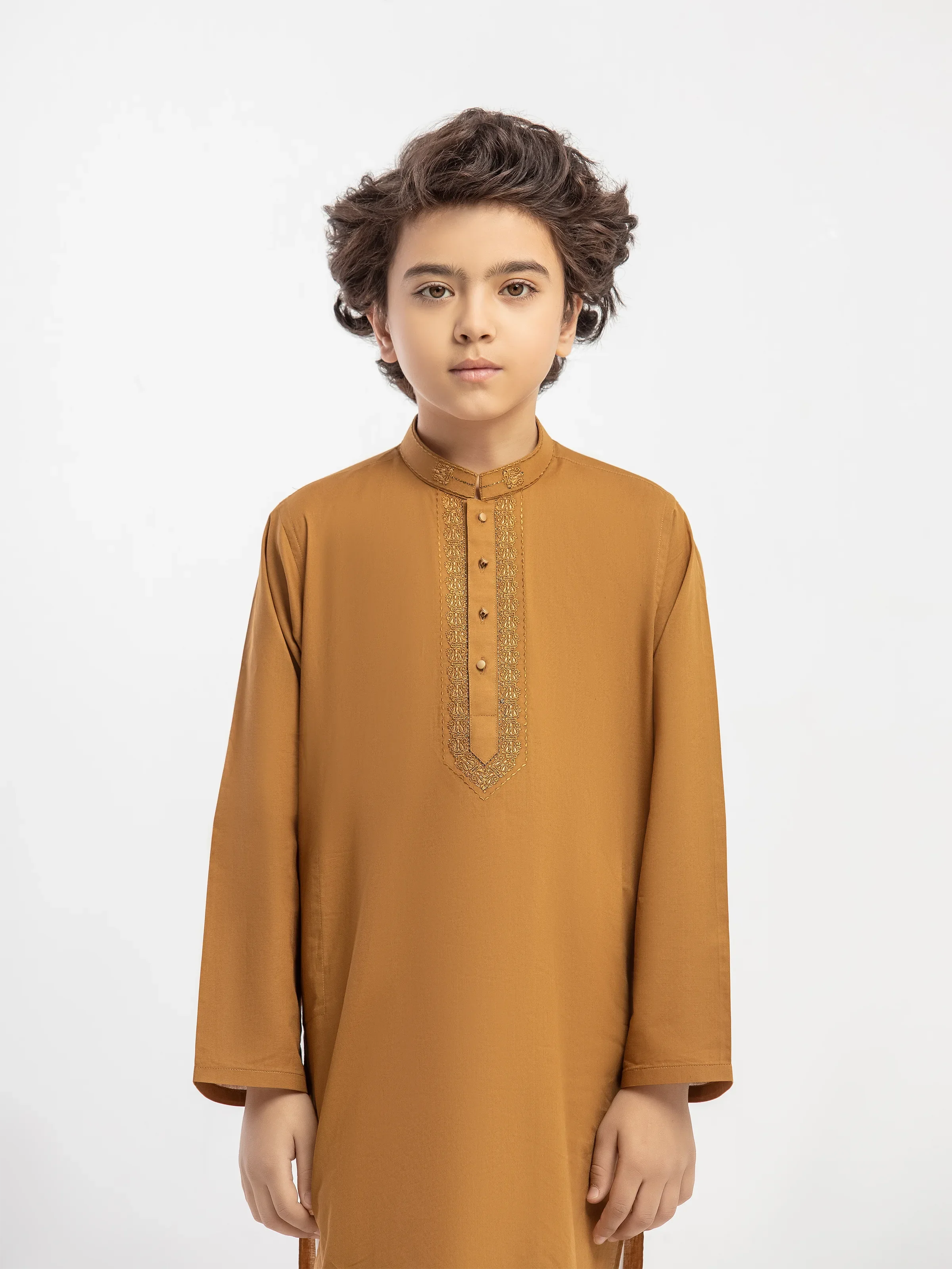 Boy's Mustard Kurta - EBTK5-4059 - Image 2