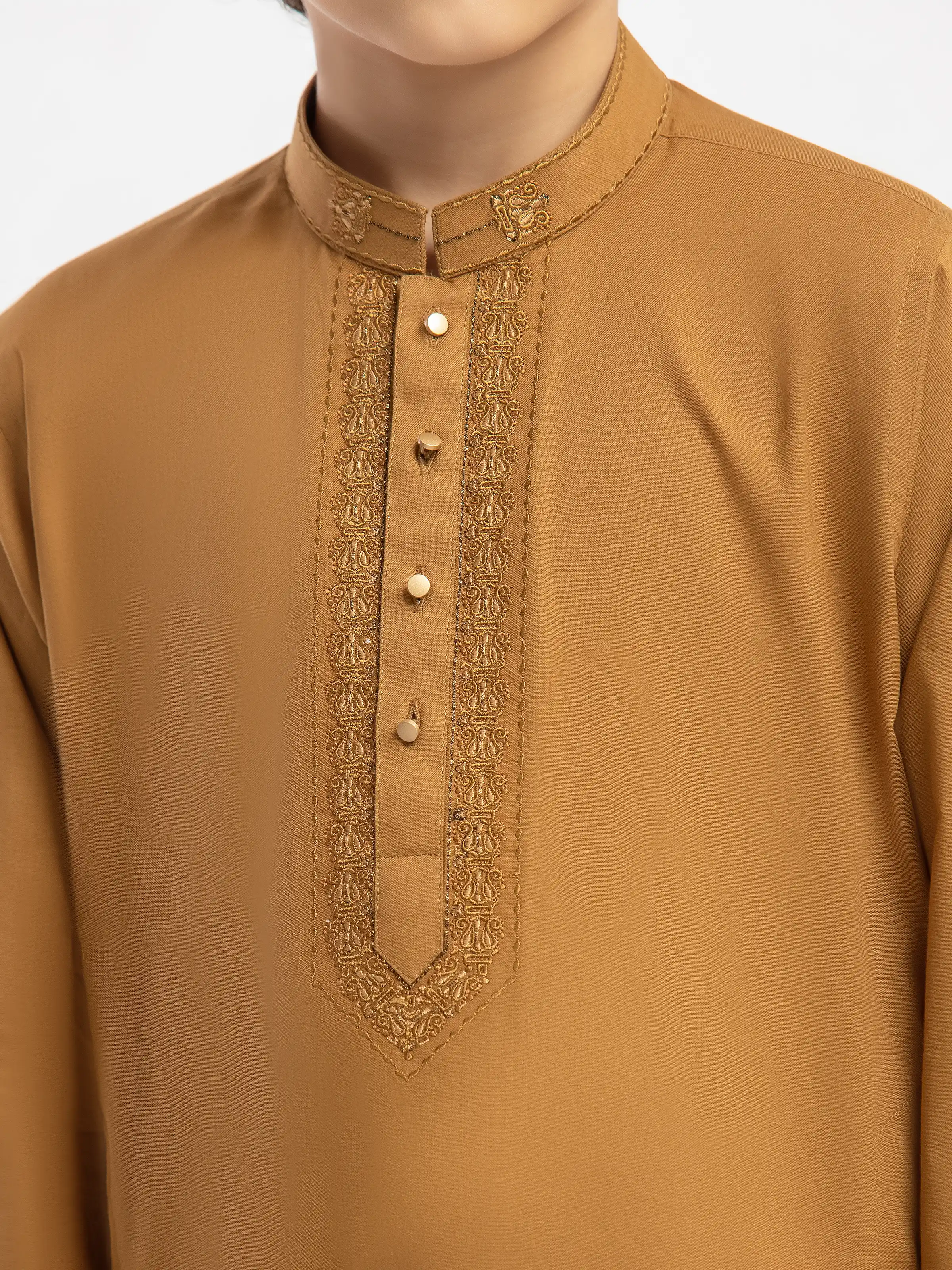 Boy's Mustard Kurta - EBTK5-4059 - Image 3