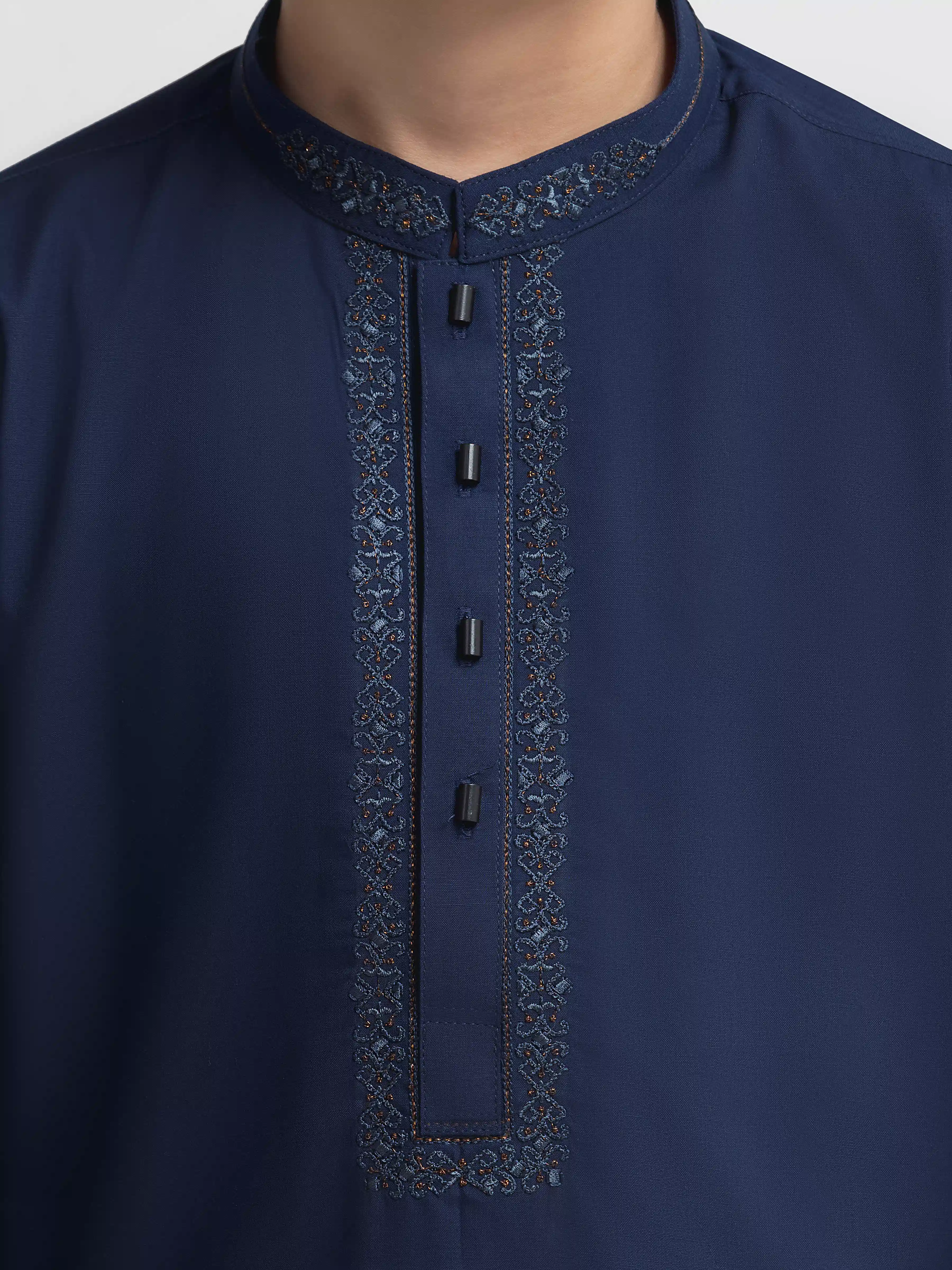 Boy's Navy Blue Kurta Shalwar - EBTKS6-4094 - Image 3