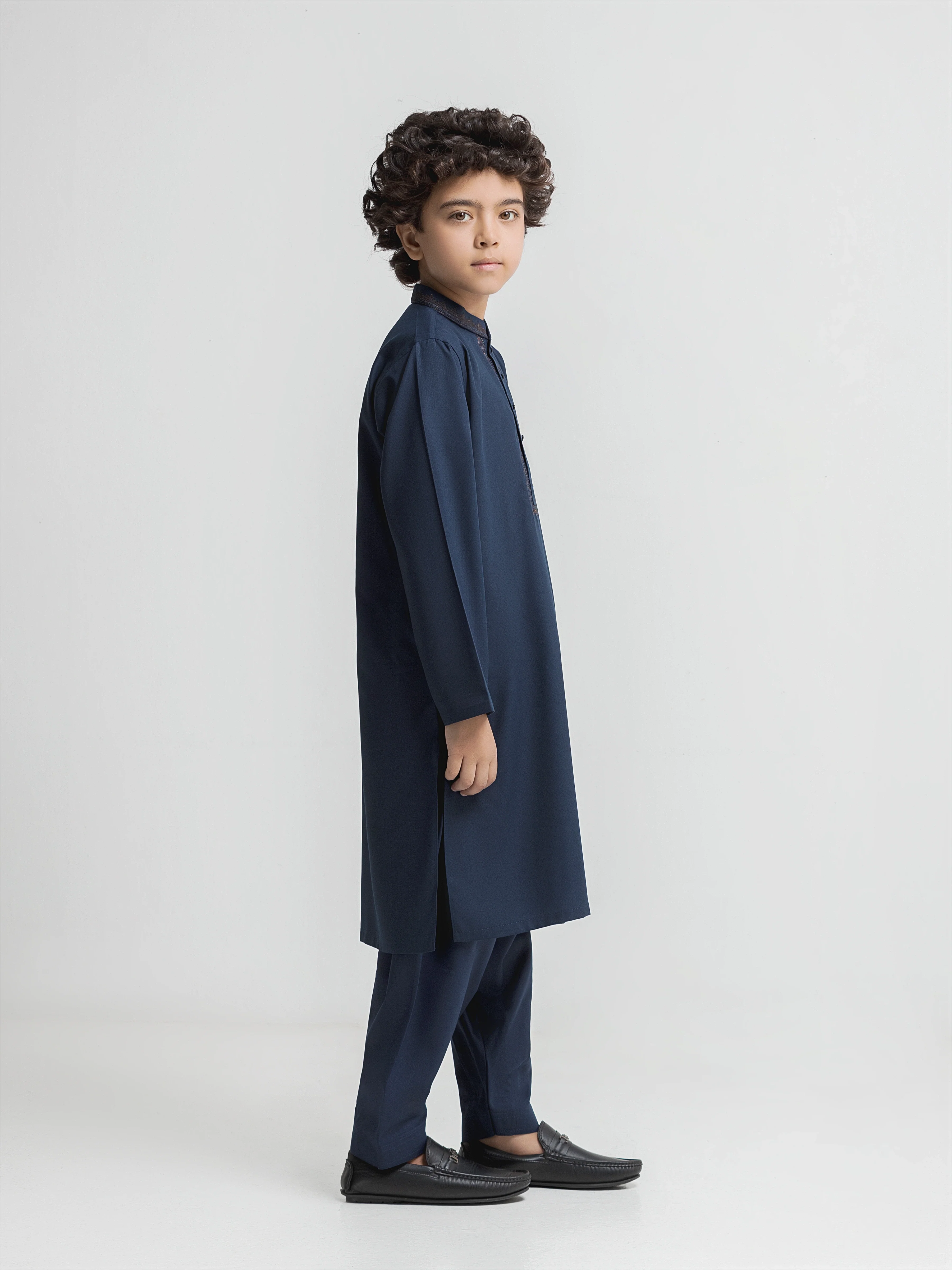 Boy's Navy Blue Kurta Shalwar - EBTKS6-4109 - Image 5