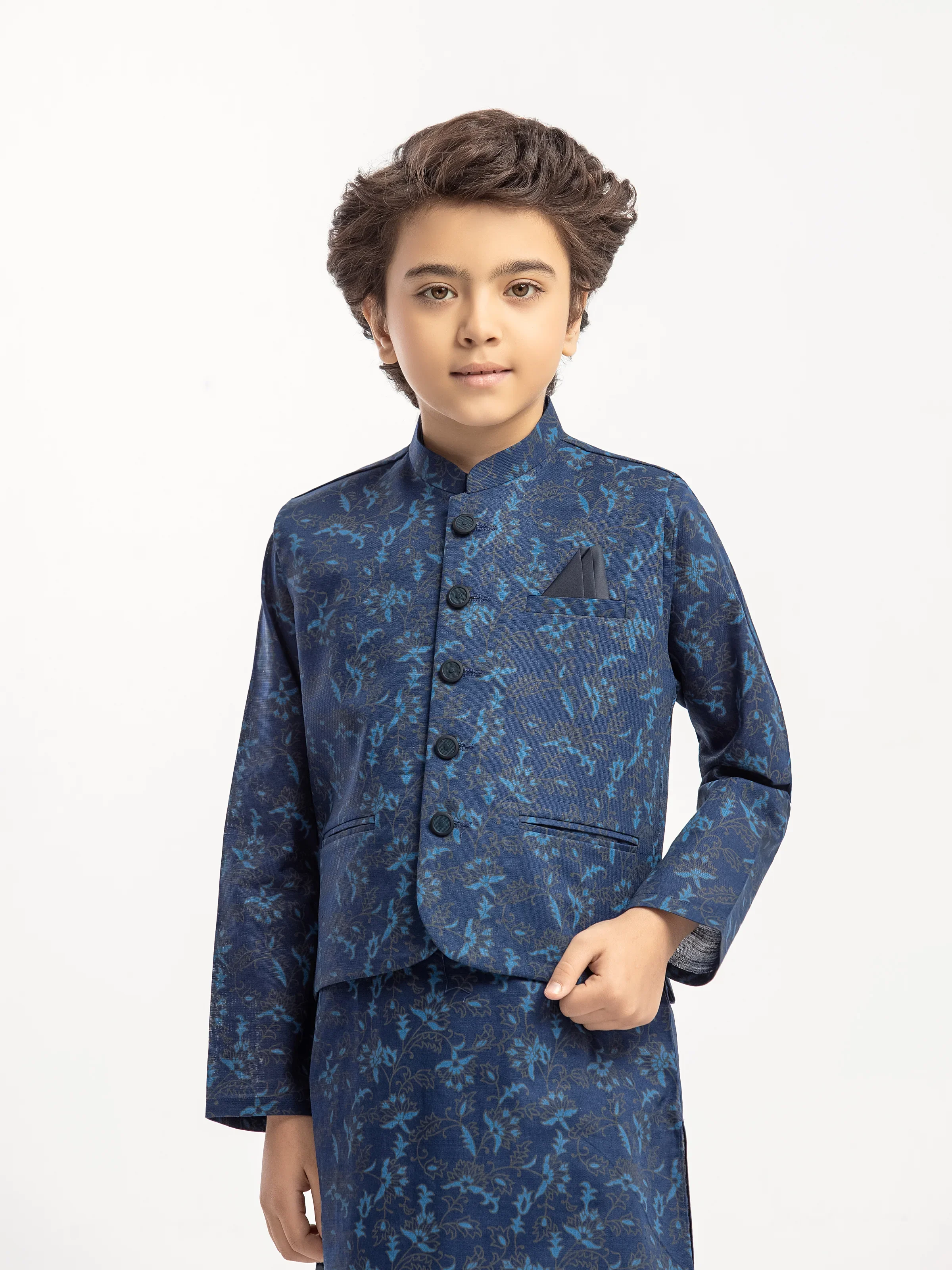 Boy's Navy Blue Waist Coat Suit - ECBTWCS5-066 - Image 2