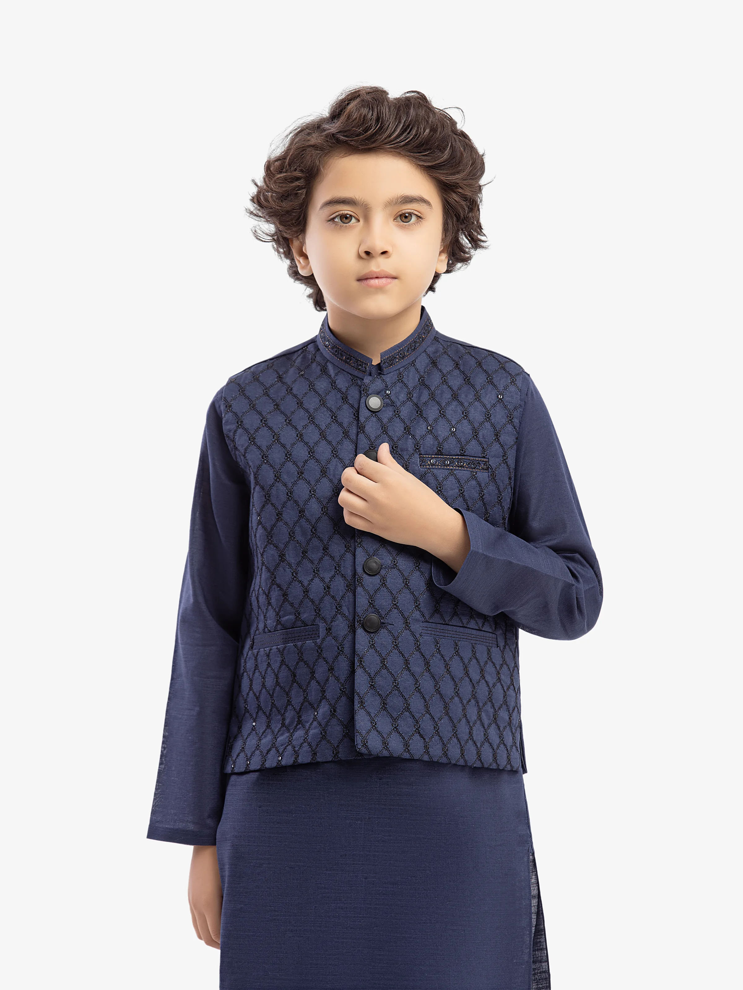 Boy's Navy Blue Waist Coat Suit - ECBTWCS5-085 - Image 2