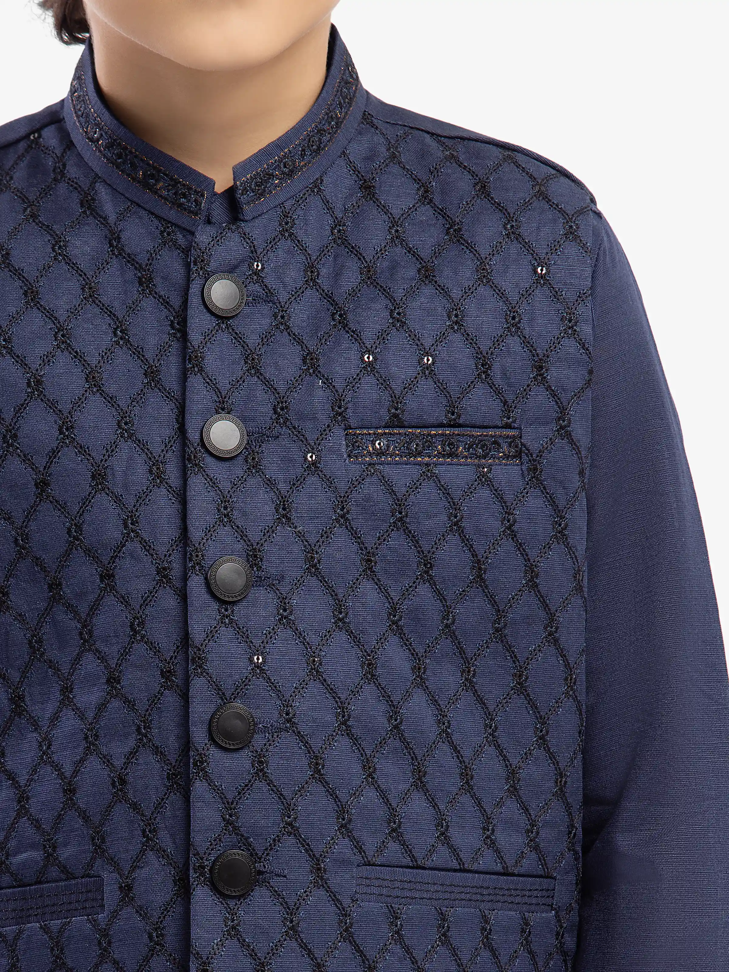 Boy's Navy Blue Waist Coat Suit - ECBTWCS5-085 - Image 3