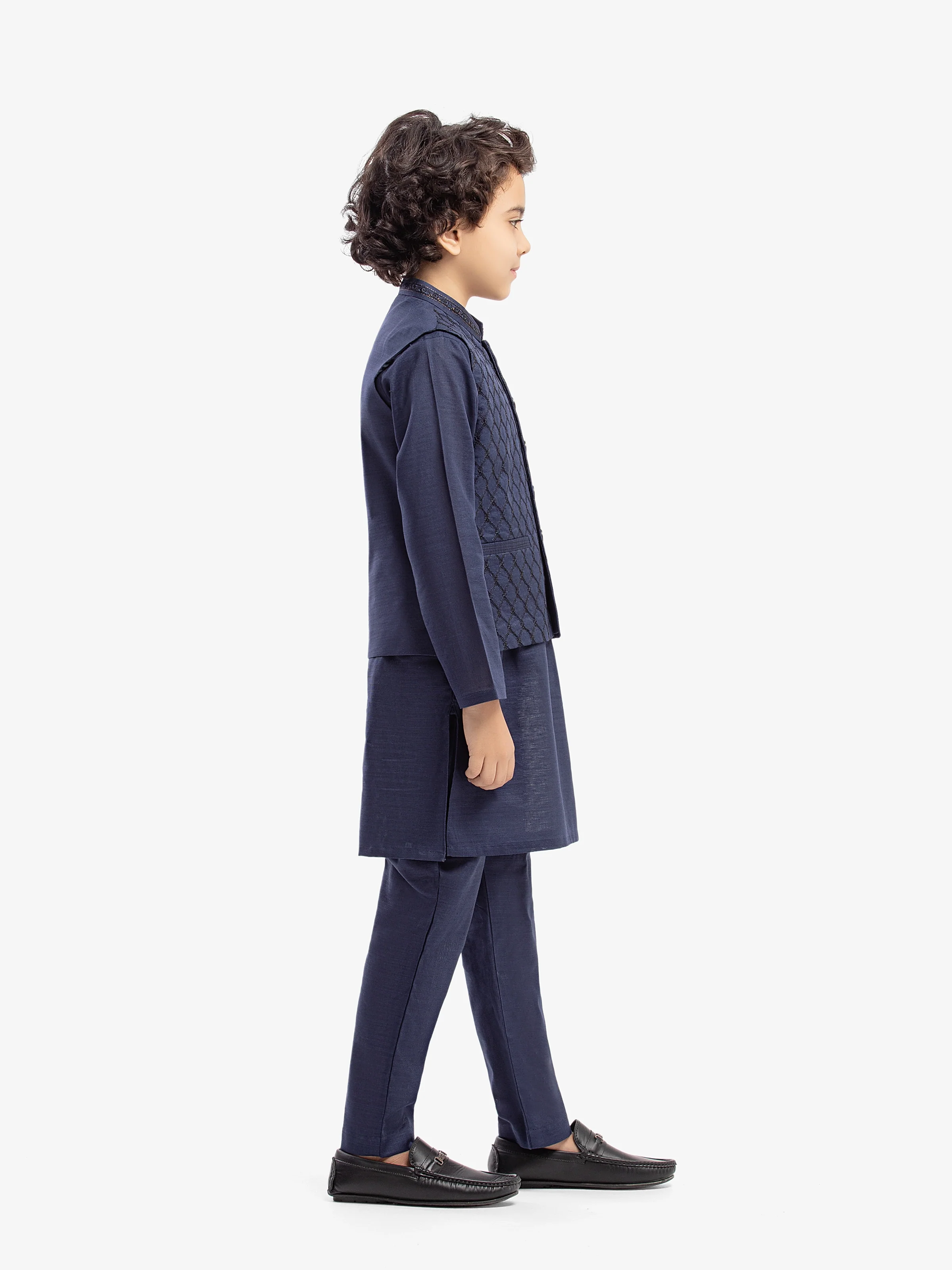 Boy's Navy Blue Waist Coat Suit - ECBTWCS5-085 - Image 4