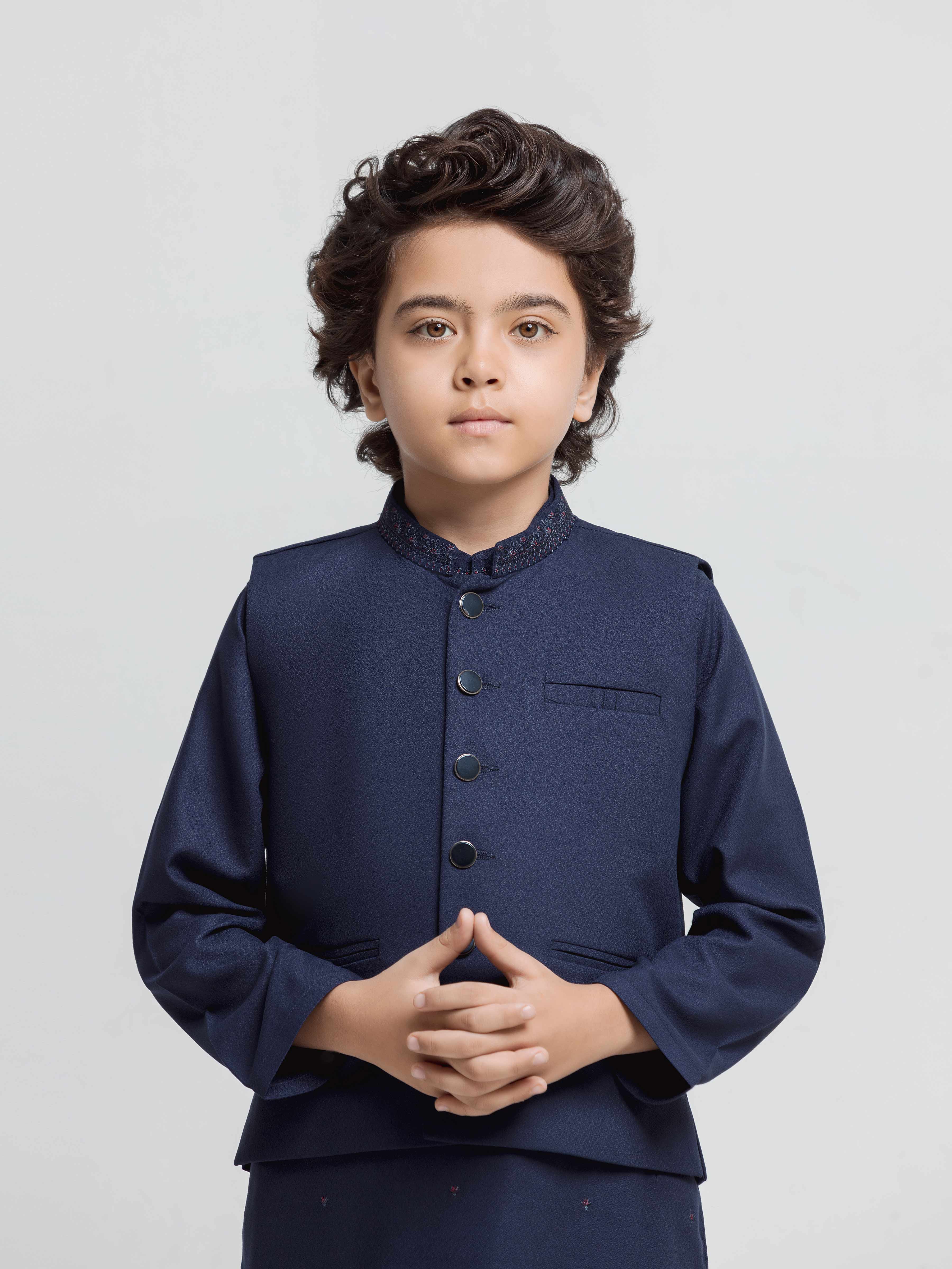 Boy's Navy Blue Waist Coat Suit - ECBTWCS5-090 - Image 2
