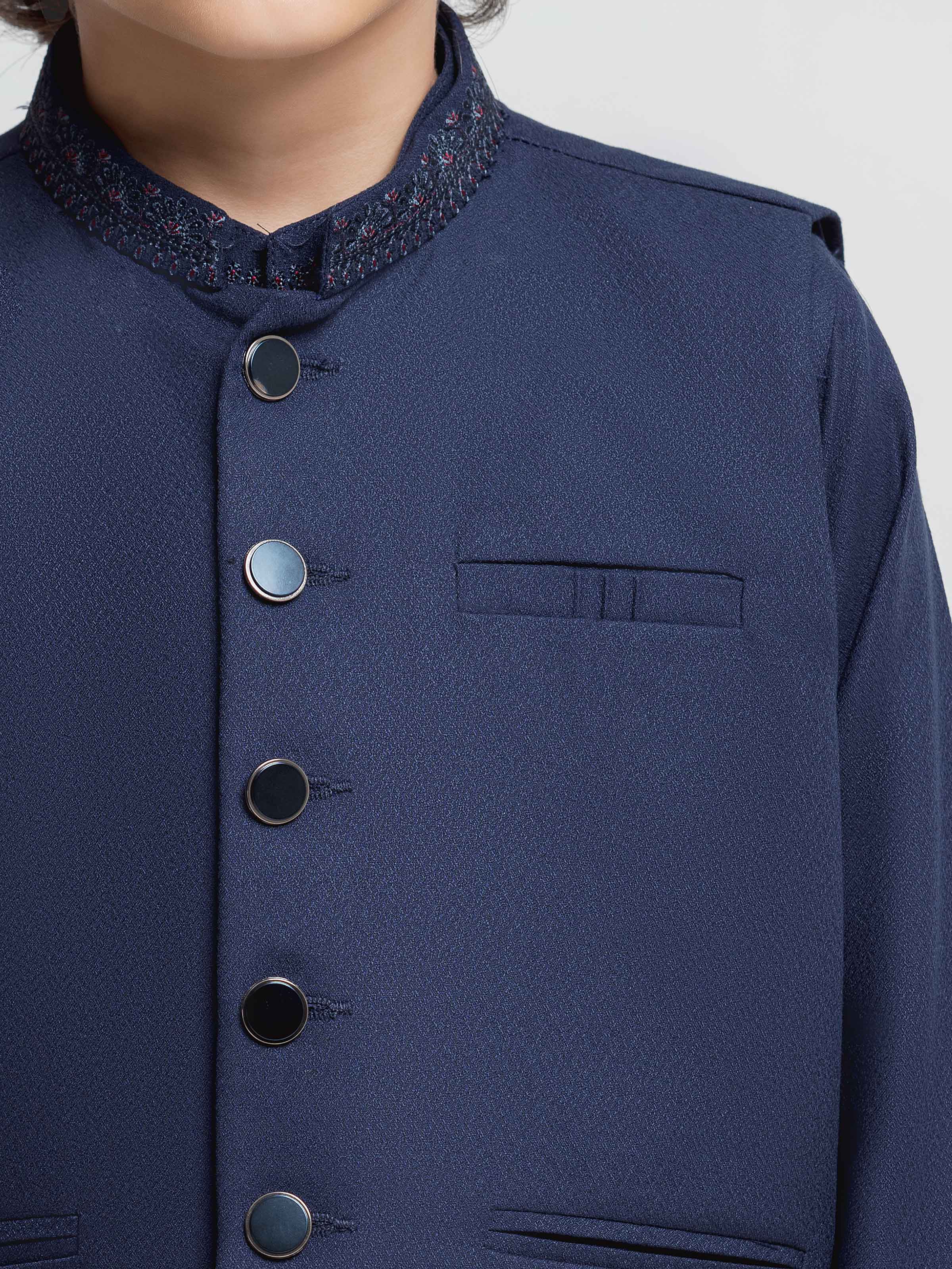 Boy's Navy Blue Waist Coat Suit - ECBTWCS5-090 - Image 3