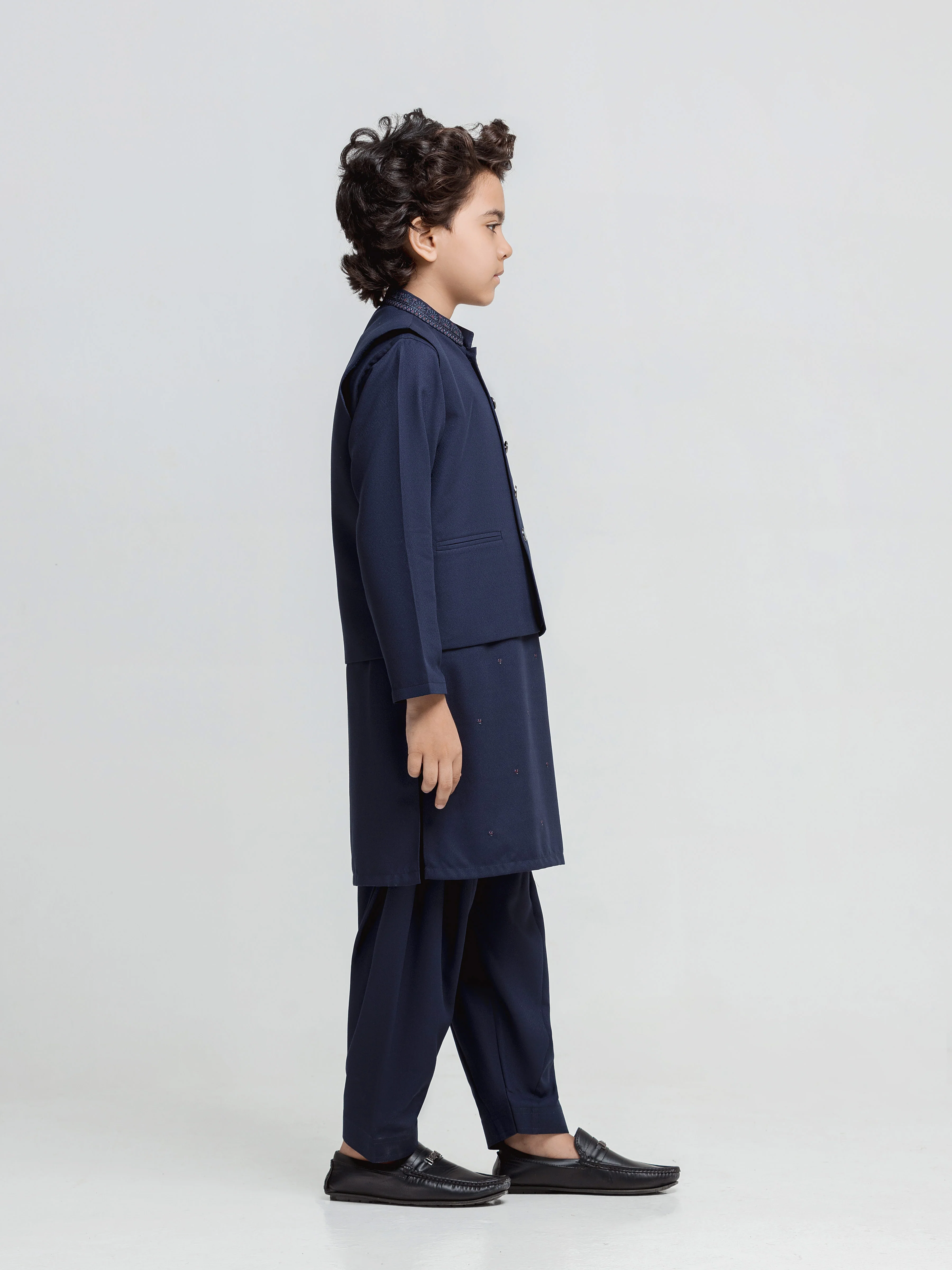 Boy's Navy Blue Waist Coat Suit - ECBTWCS5-090 - Image 4