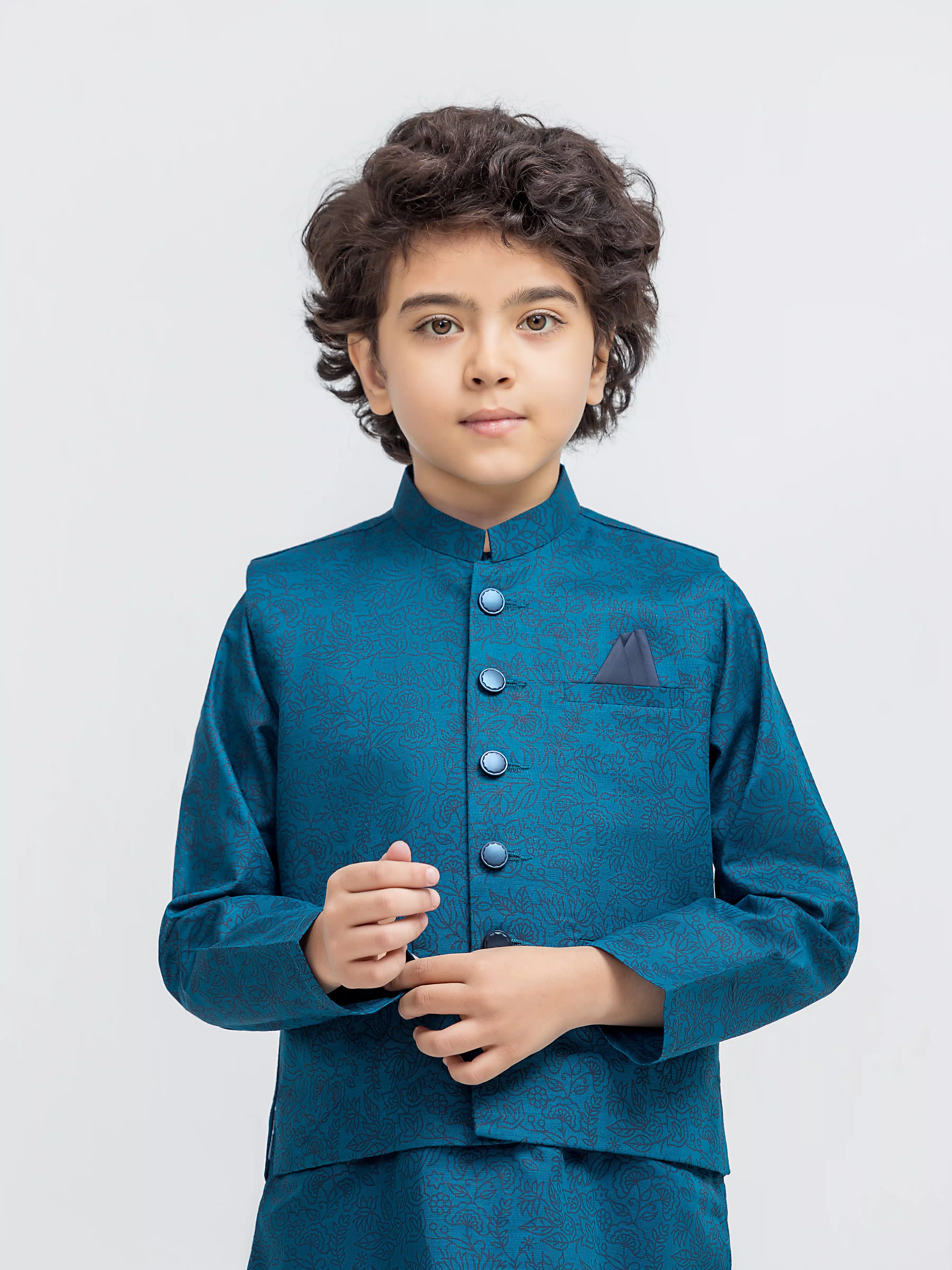 Boy's Ocean Blue Waist Coat Suit - ECBTWCS5-068 - Image 2