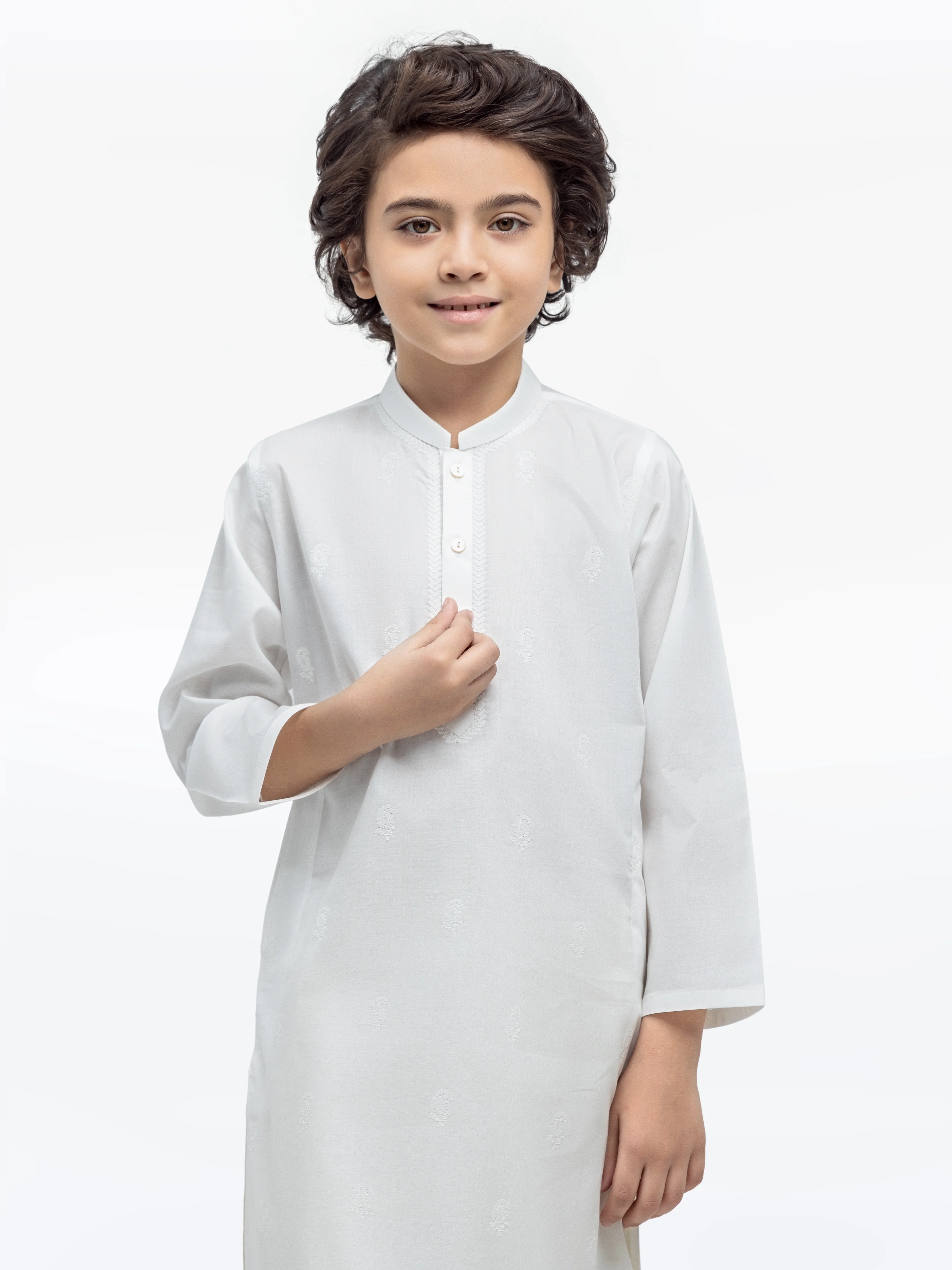 Boy's Off White Kurta - EBTK25-3991 - Image 2