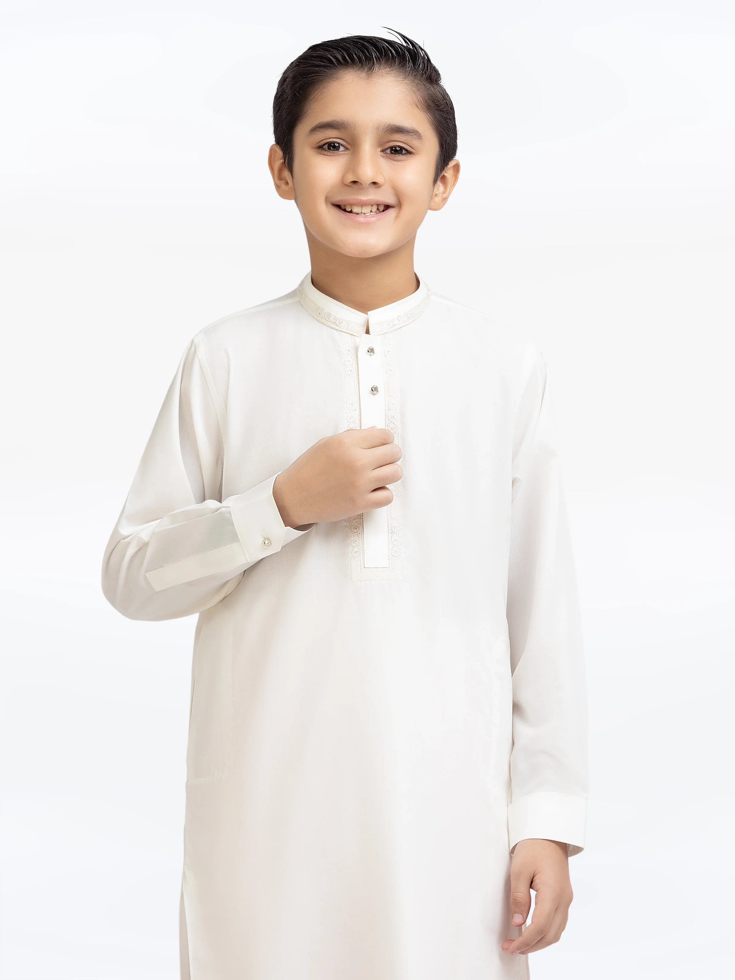 Boy's Off White Kurta Shalwar - EBTKS5-4018 - Image 2