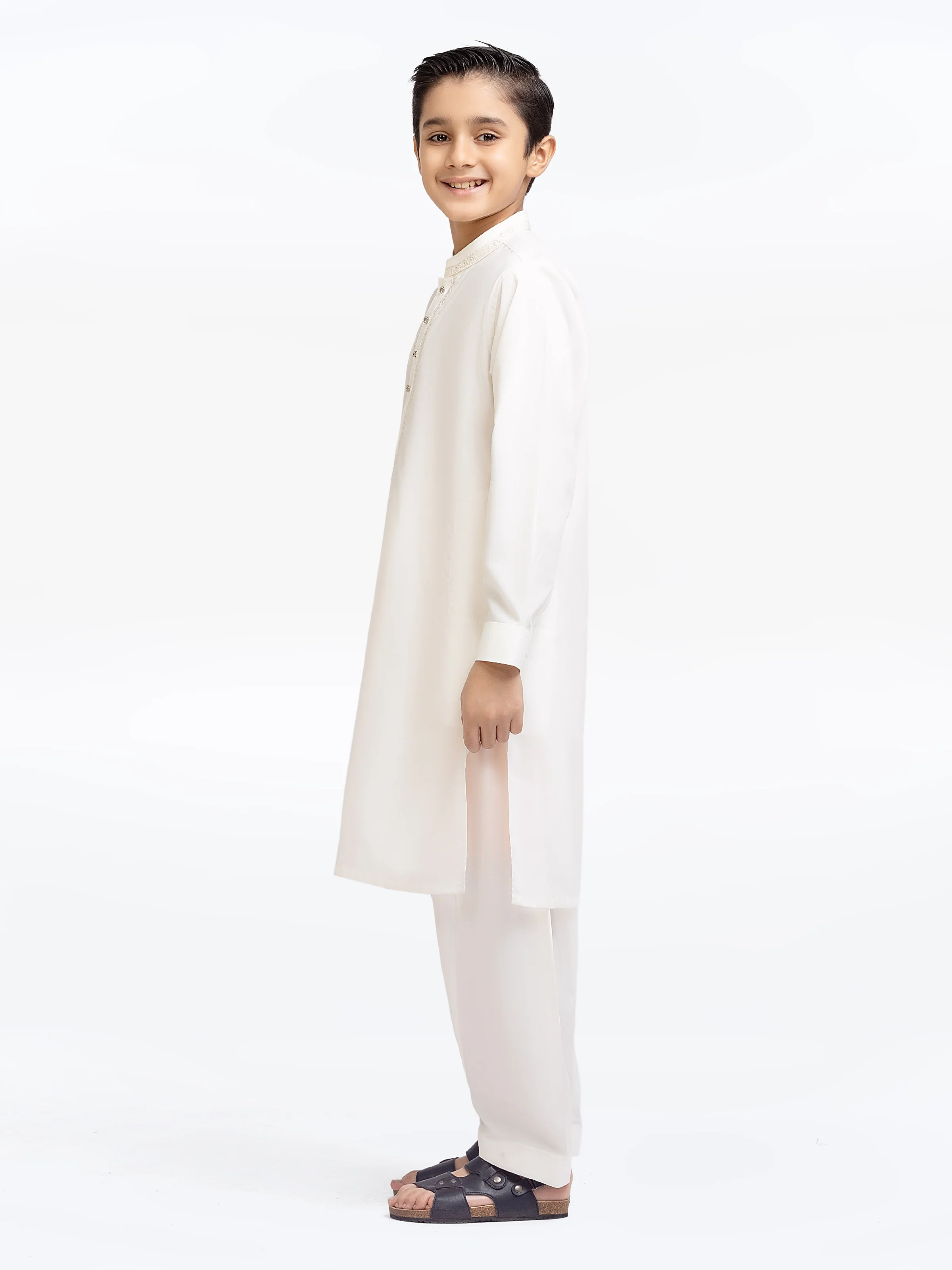 Boy's Off White Kurta Shalwar - EBTKS5-4018 - Image 4
