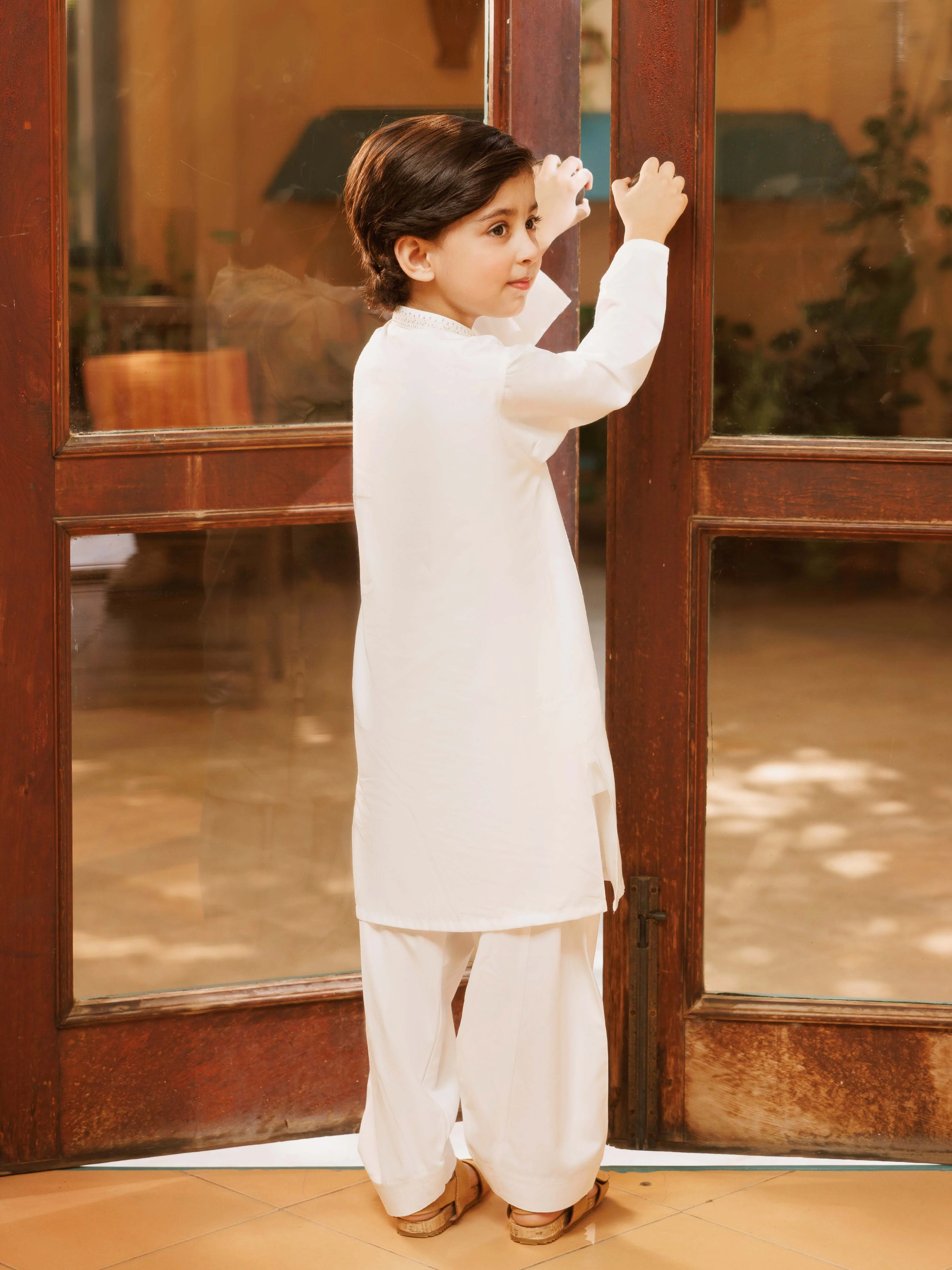 Boy's Off White Kurta Shalwar - EBTKS5-4055 - Image 6