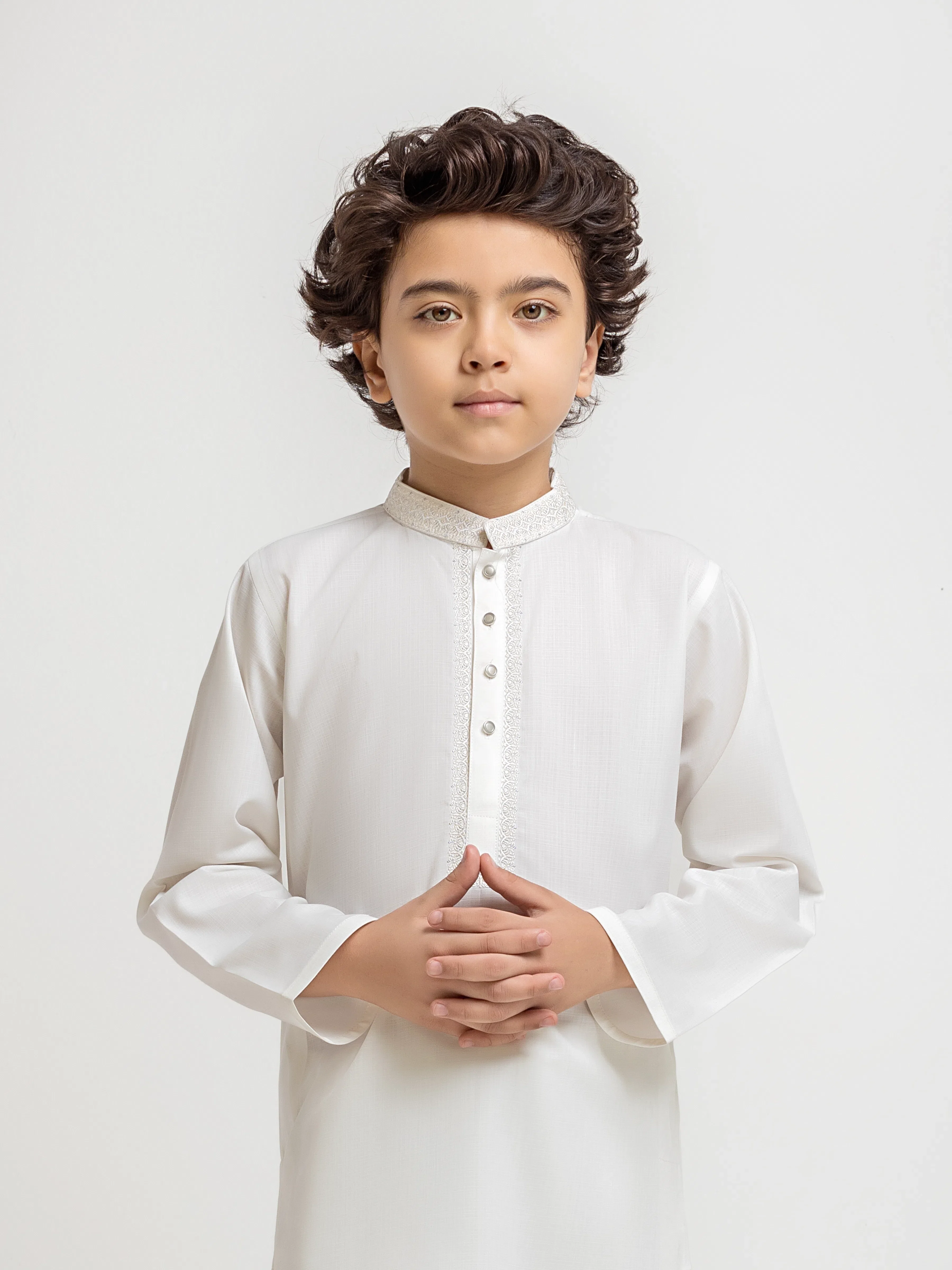 Boy's Off White Kurta Shalwar - EBTKS5-4081 - Image 2