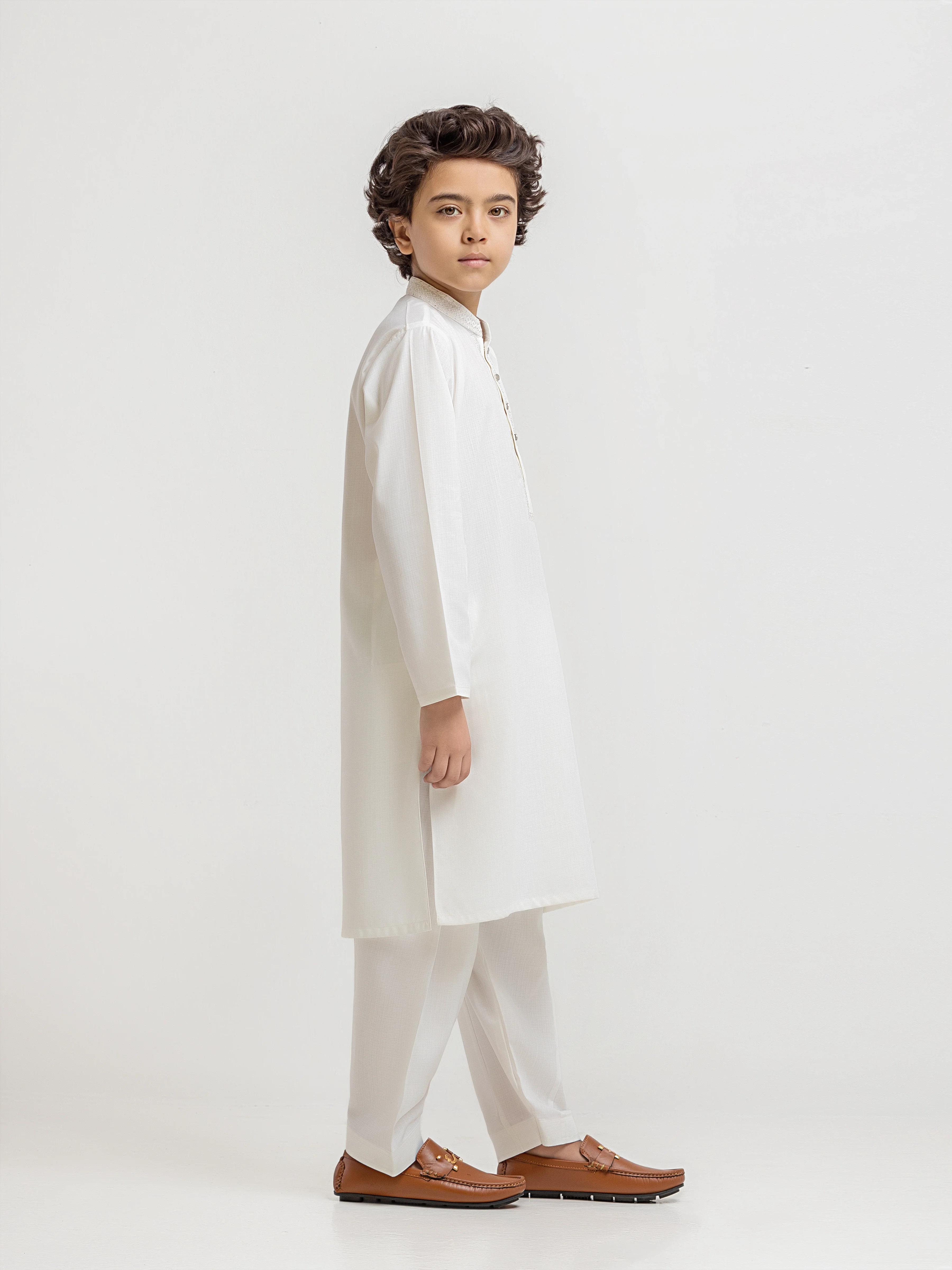 Boy's Off White Kurta Shalwar - EBTKS5-4081 - Image 4
