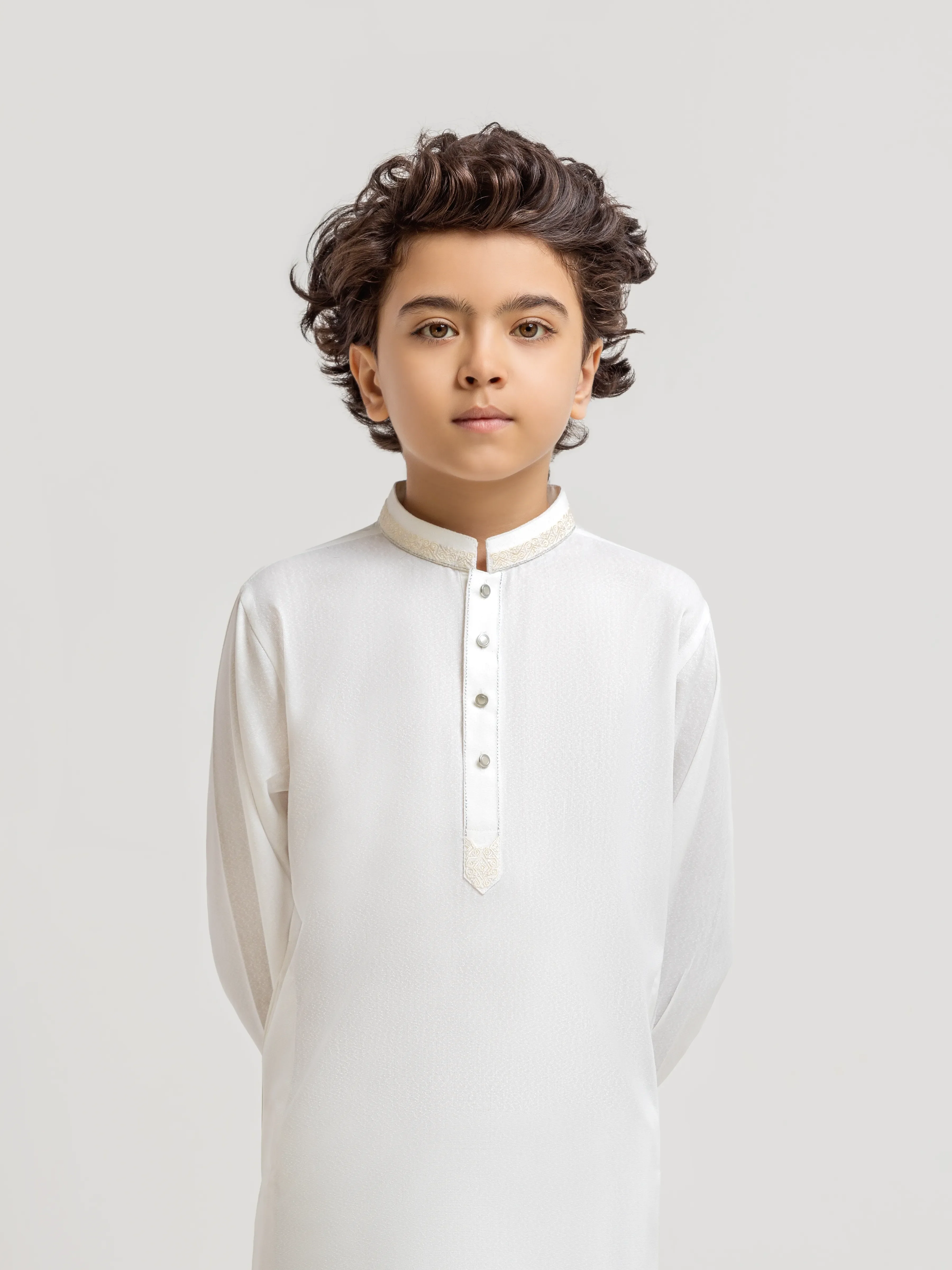 Boy's Off White Kurta Shalwar - EBTKS6-4085 - Image 2