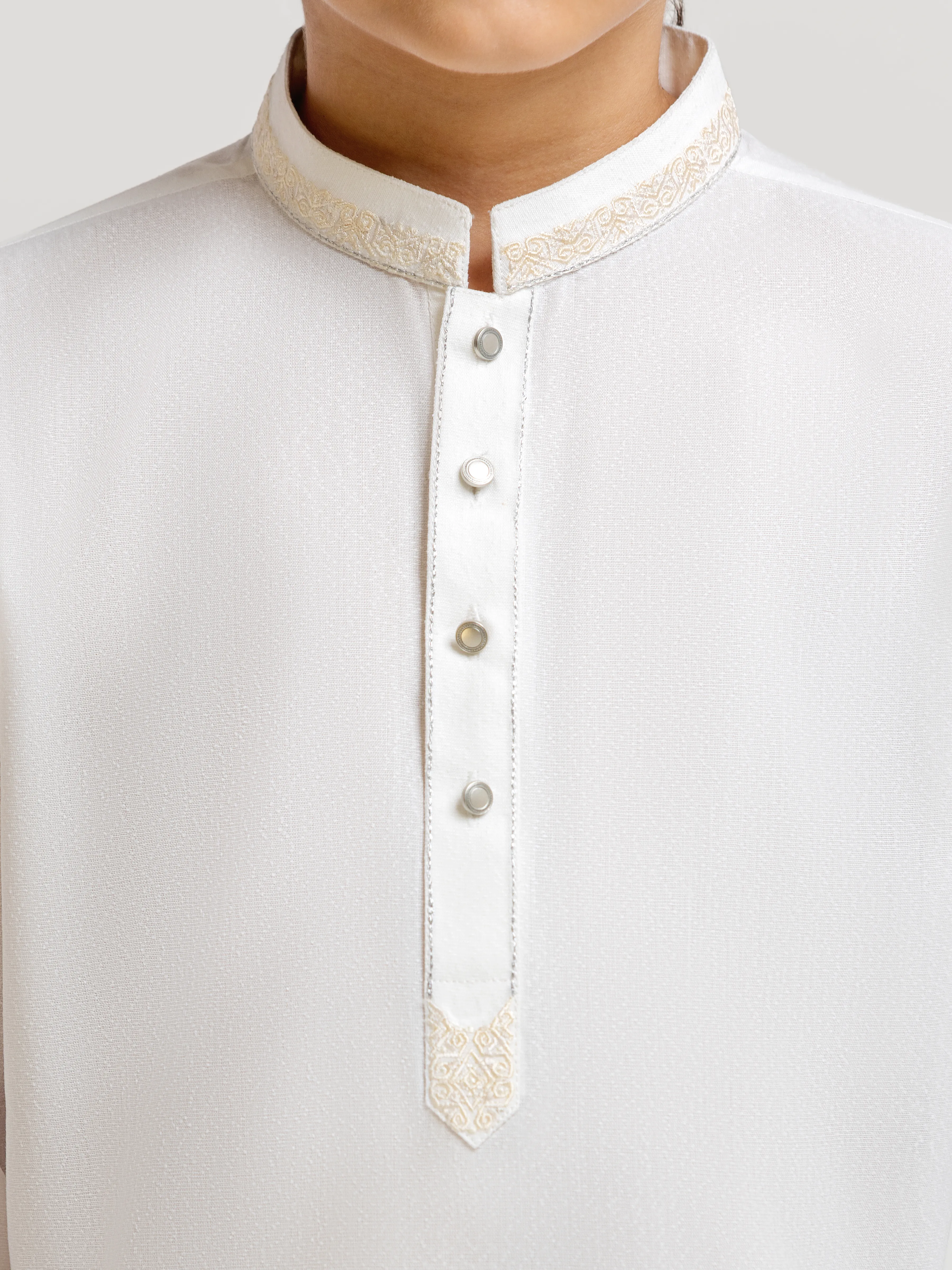 Boy's Off White Kurta Shalwar - EBTKS6-4085 - Image 3