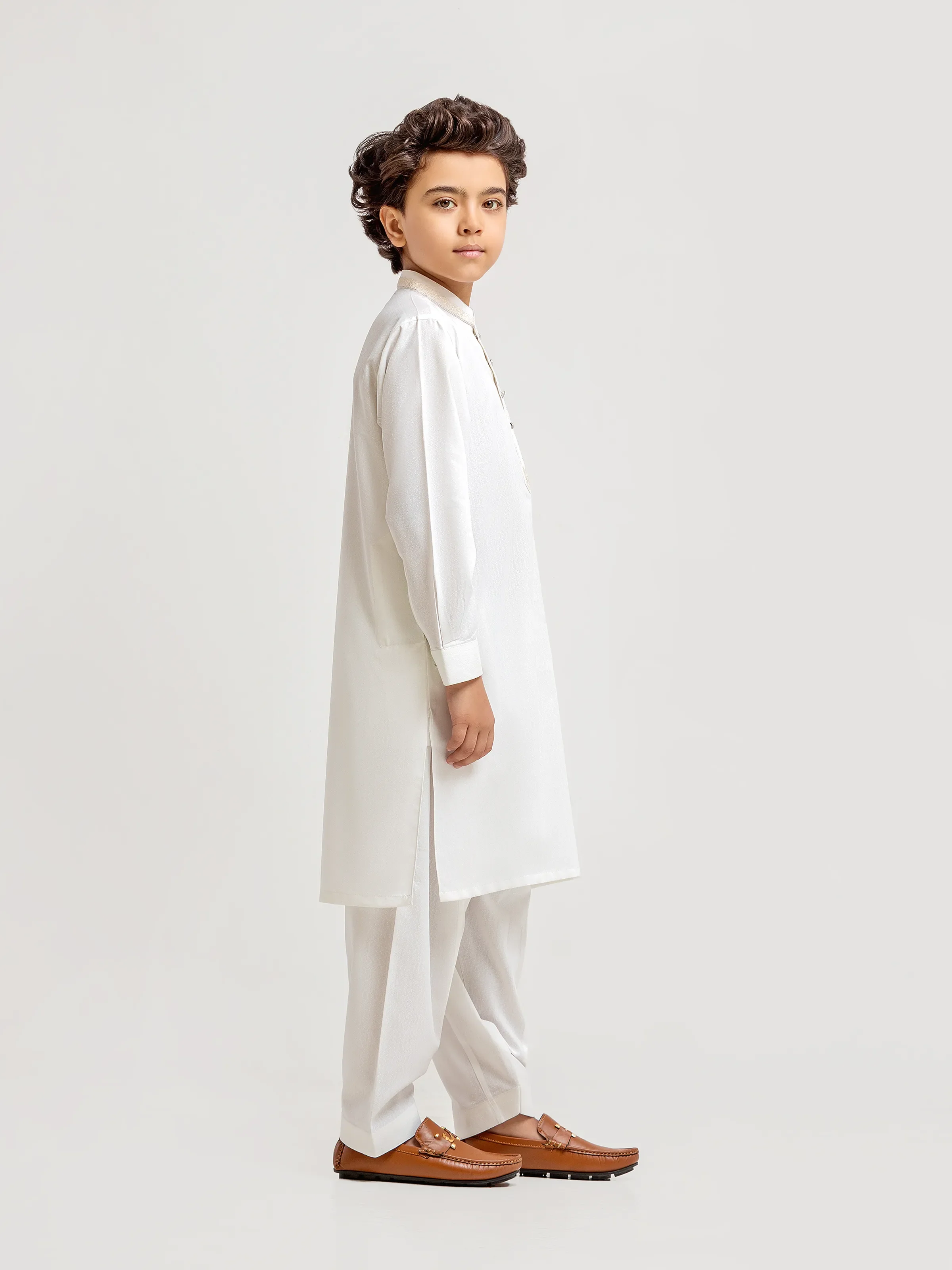 Boy's Off White Kurta Shalwar - EBTKS6-4085 - Image 4