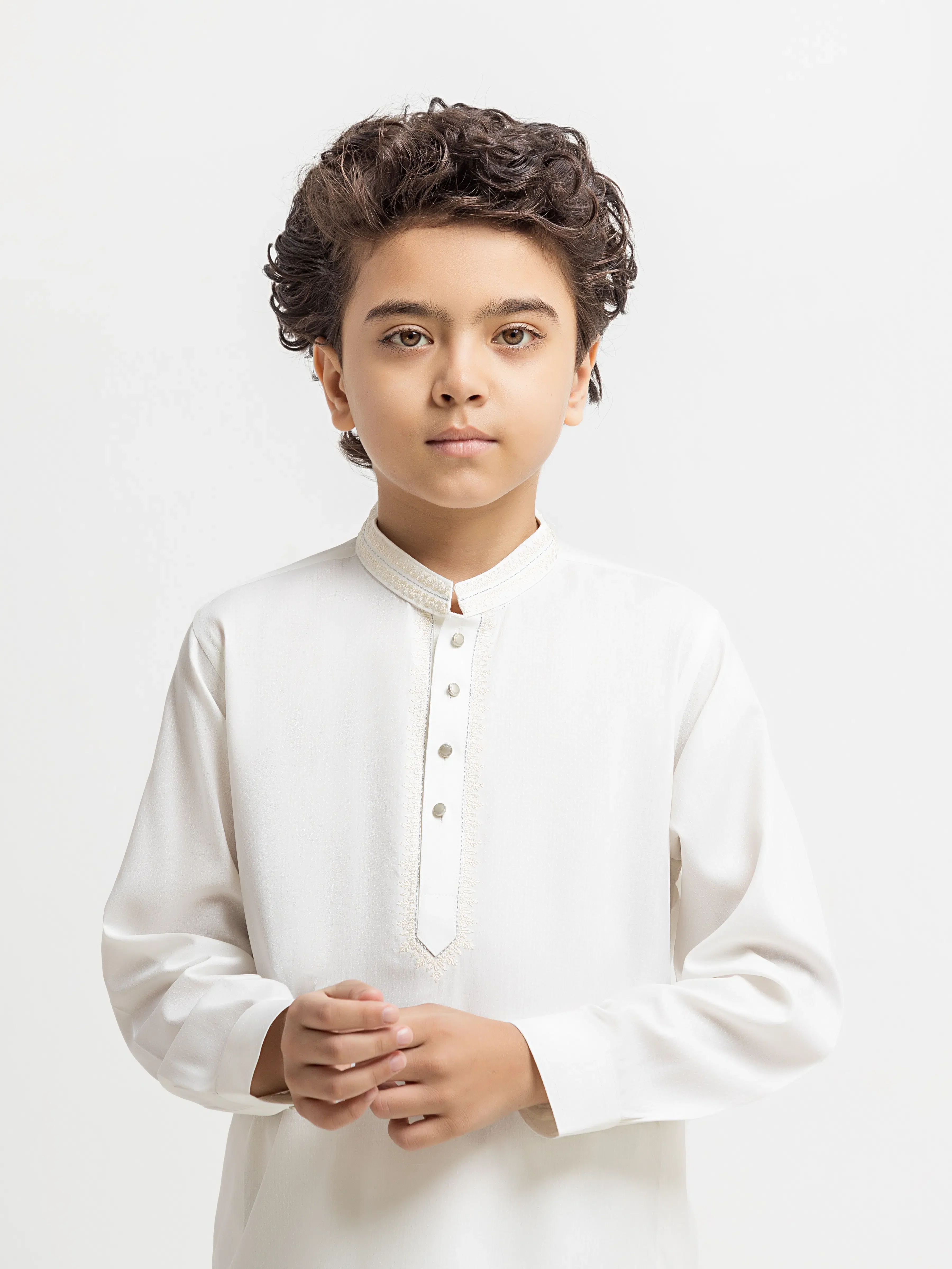 Boy's Off White Kurta Shalwar - EBTKS6-4089 - Image 2