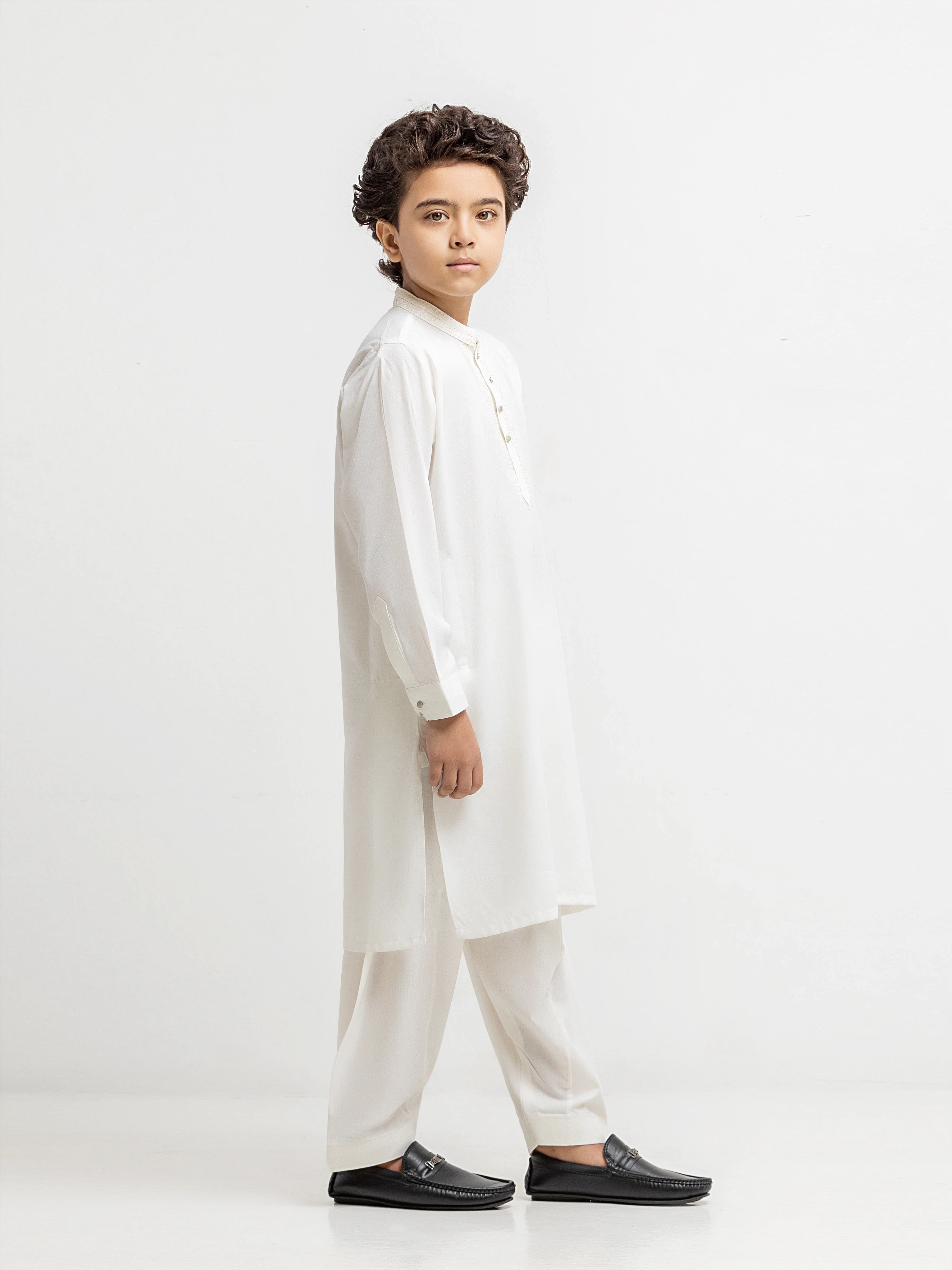 Boy's Off White Kurta Shalwar - EBTKS6-4089 - Image 4