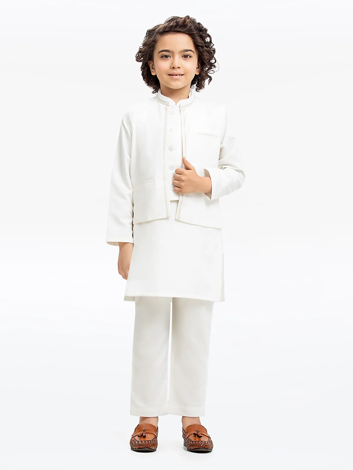 Boy's Off White Waist Coat Suit - EBTWCS23-25183 - Image 2