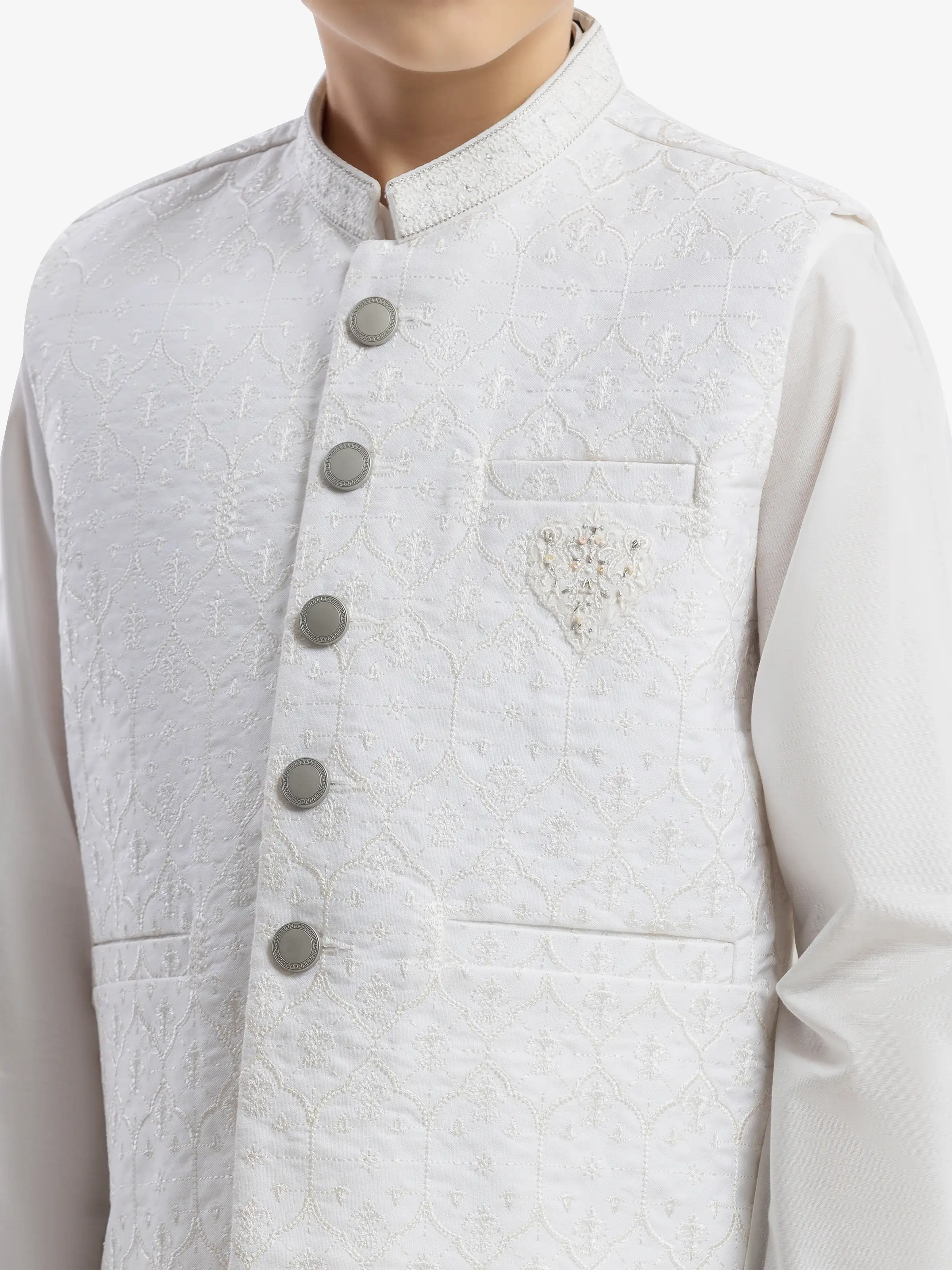 Boy's Off White Waist Coat Suit - EBTWCS5-25206 - Image 3