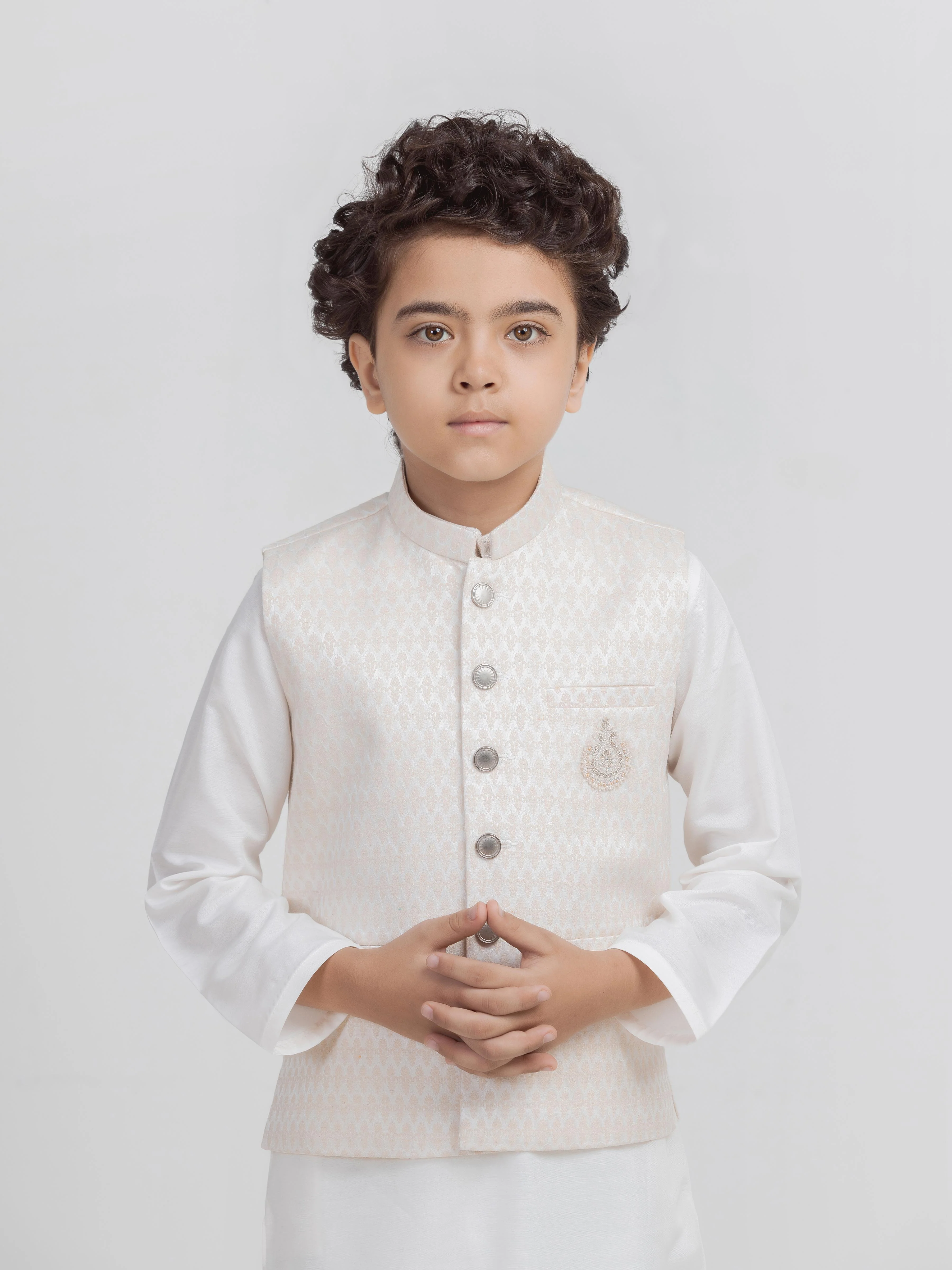 Boy's Off White Waist Coat Suit - ECBTWCS5-038 - Image 2